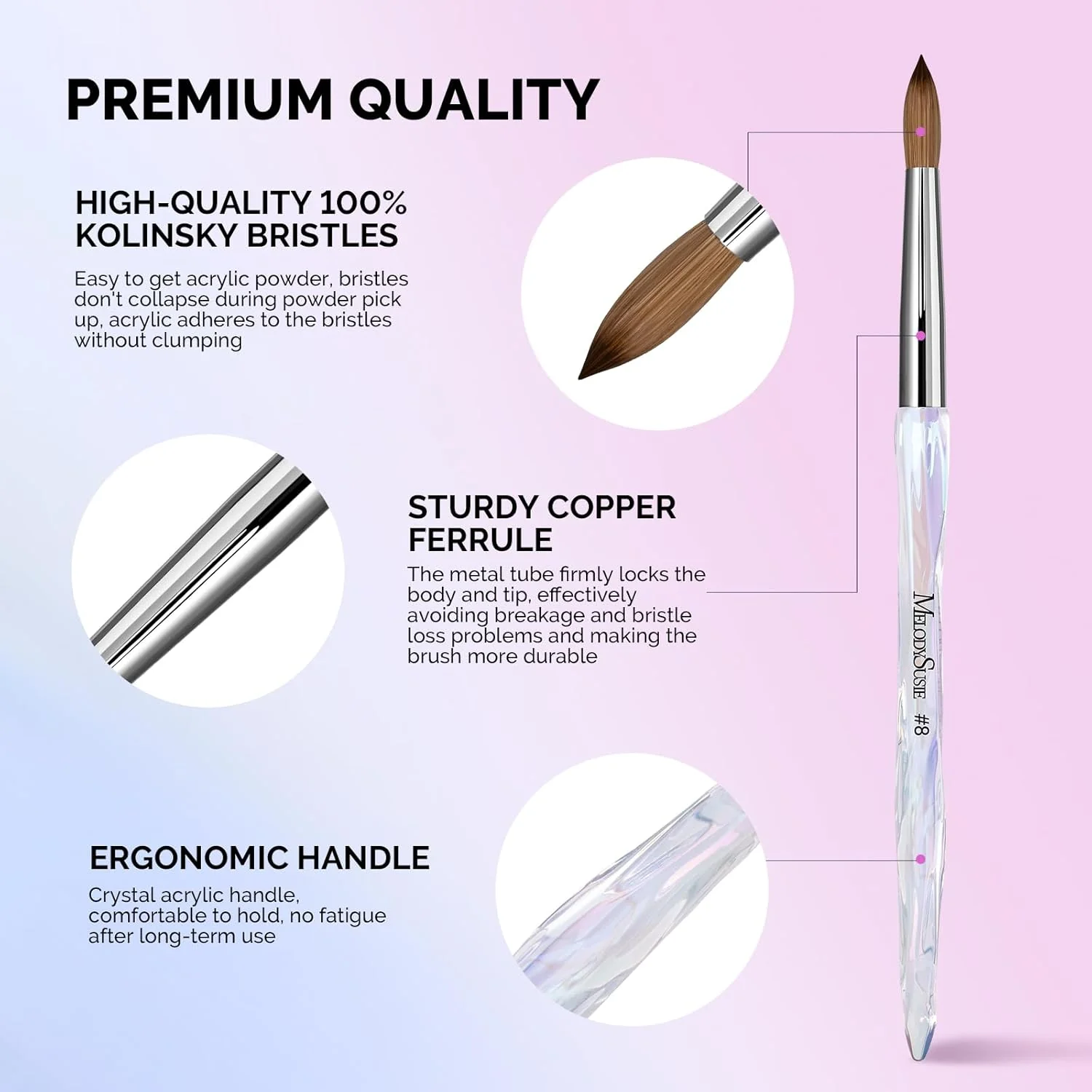 100% Kolinsky Acrylic Nail Brush - Image 2