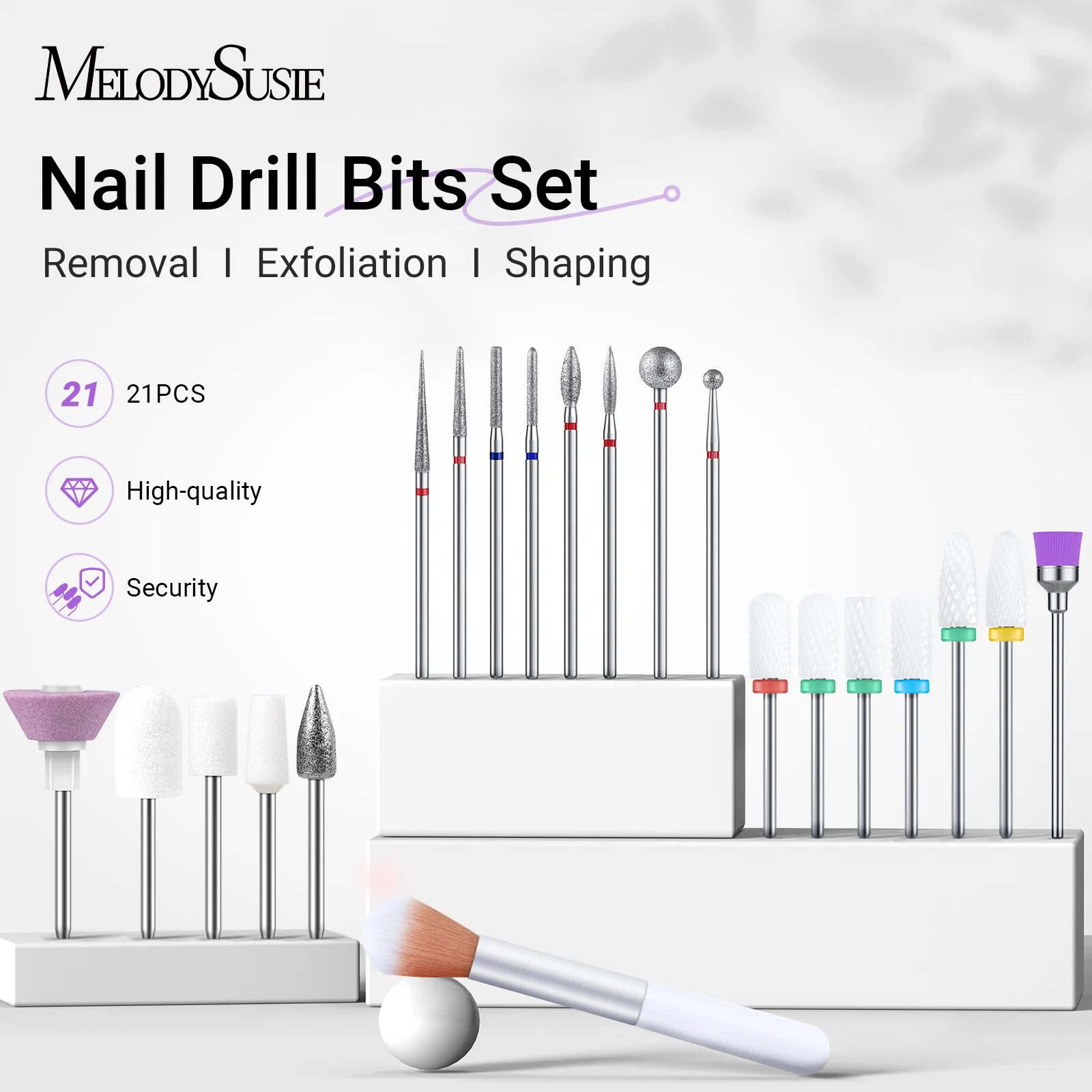21Pcs Ceramic Diamond Carbide Nail Drill Bits Set - Image 2