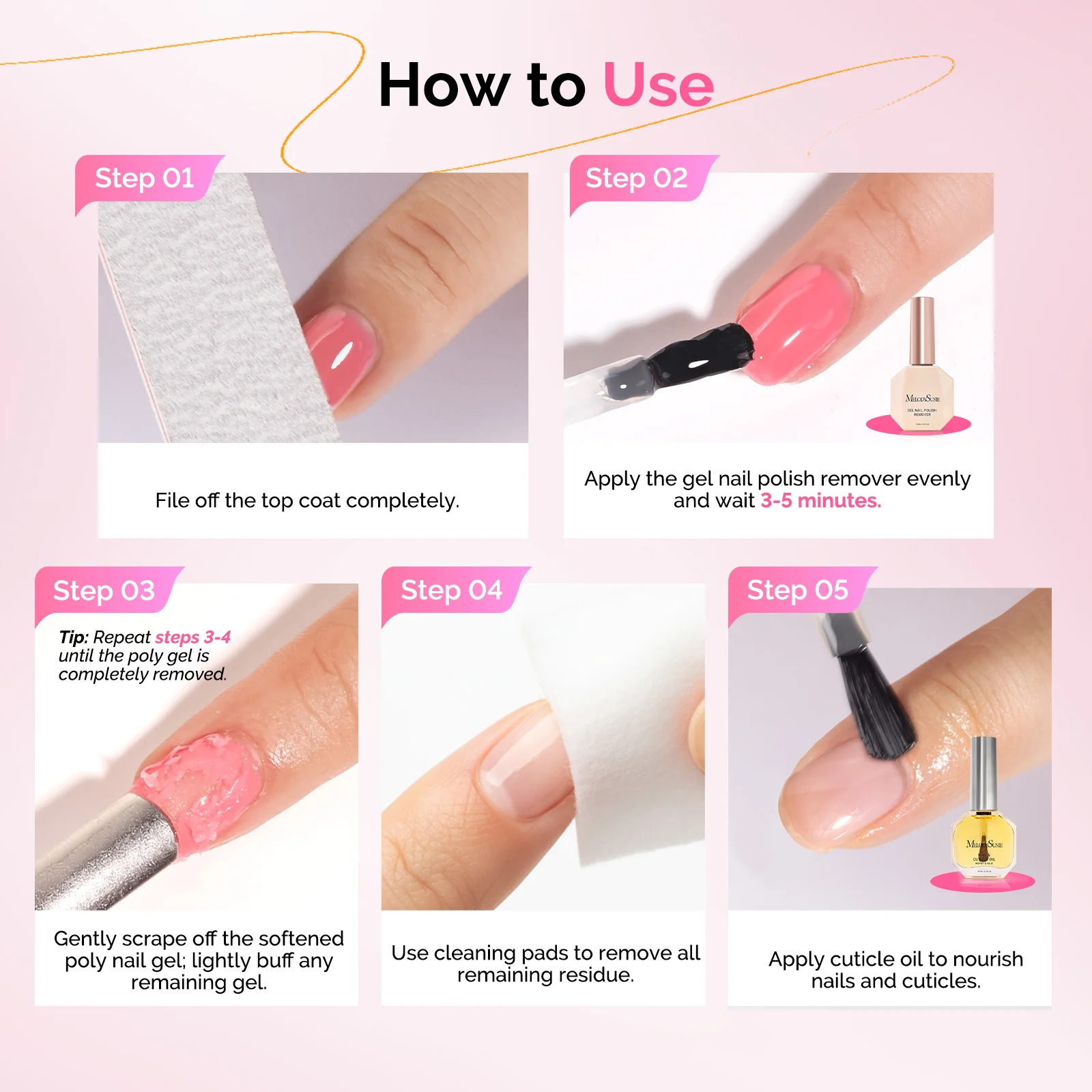 2Pcs Gel Nail Polish Remover with Cuticle Oil & Cuticle Pusher Tool - Image 7