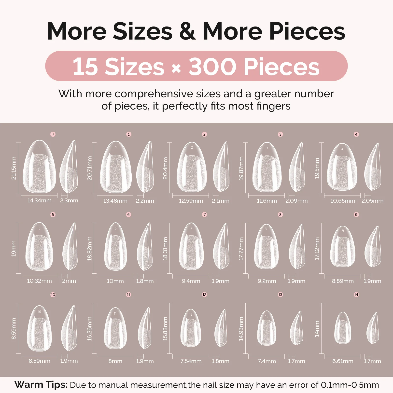 300Pcs Half Matte Clear Acrylic Full Cover Pre-Built Nail Tips & 20g Solid Nail Glue Gel - Image 13