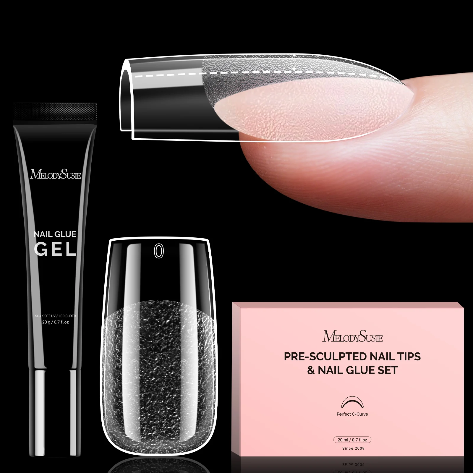 300Pcs Half Matte Clear Acrylic Full Cover Pre-Built Nail Tips & 20g Solid Nail Glue Gel - Image 15
