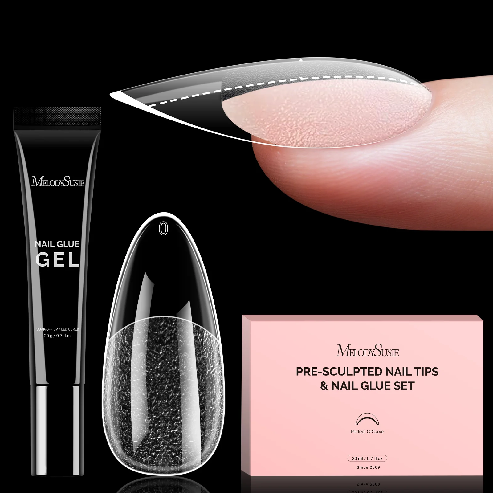 300Pcs Half Matte Clear Acrylic Full Cover Pre-Built Nail Tips & 20g Solid Nail Glue Gel - Image 22