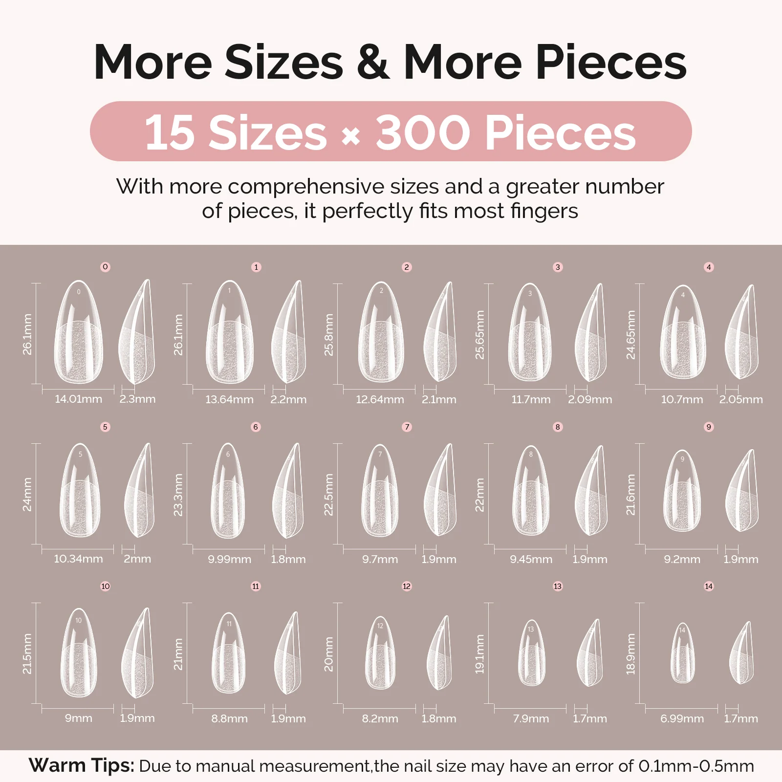 300Pcs Half Matte Clear Acrylic Full Cover Pre-Built Nail Tips & 20g Solid Nail Glue Gel - Image 27