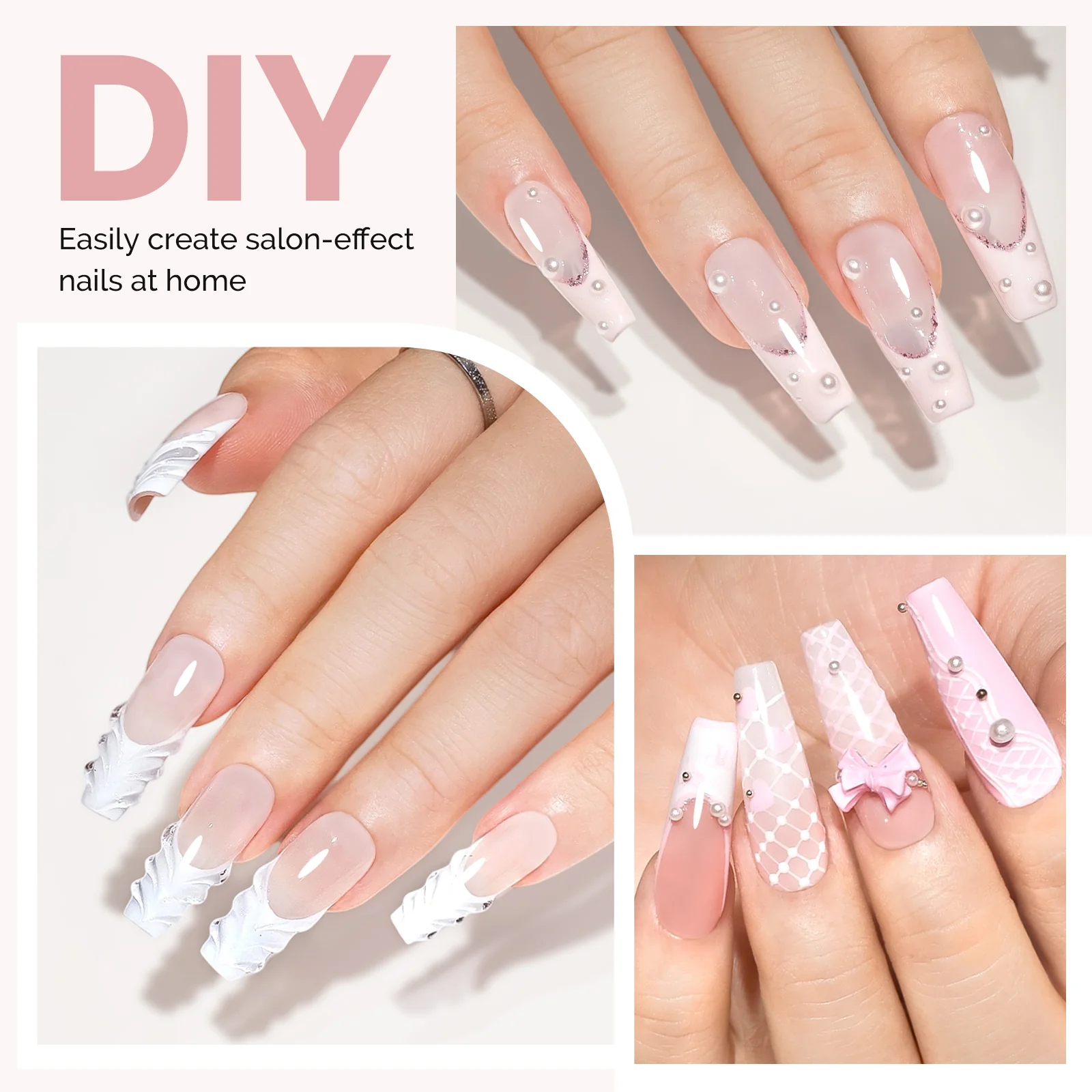 300Pcs Half Matte Clear Acrylic Full Cover Pre-Built Nail Tips & 20g Solid Nail Glue Gel - Image 4