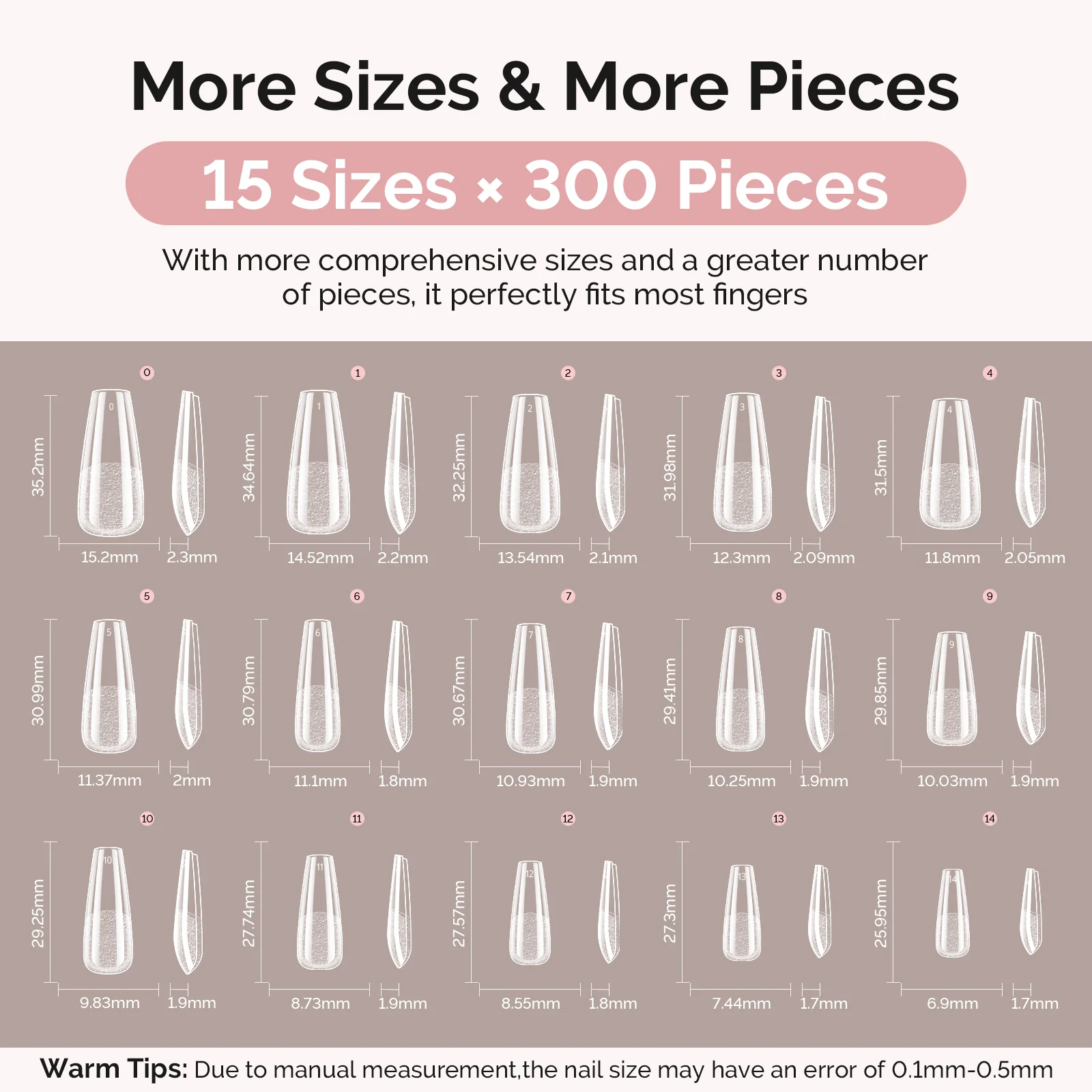 300Pcs Half Matte Clear Acrylic Full Cover Pre-Built Nail Tips & 20g Solid Nail Glue Gel - Image 6