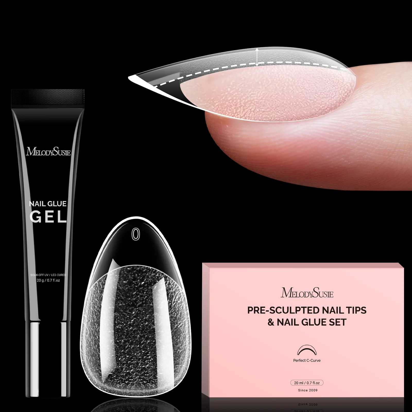 300Pcs Half Matte Clear Acrylic Full Cover Pre-Built Nail Tips & 20g Solid Nail Glue Gel - Image 8