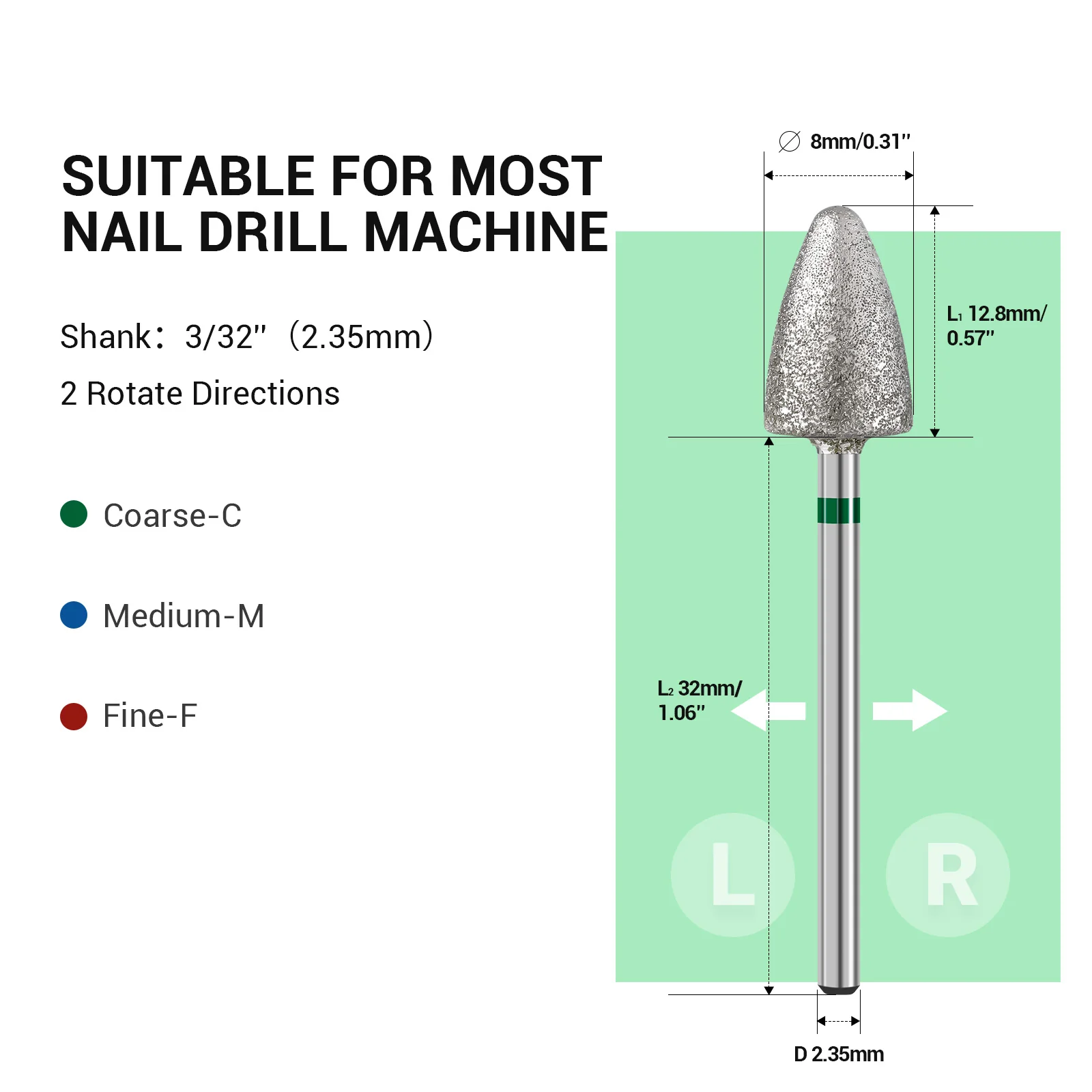 3Pcs 8mm Diamond Pedicure Cone Drill Bits Set - Image 3