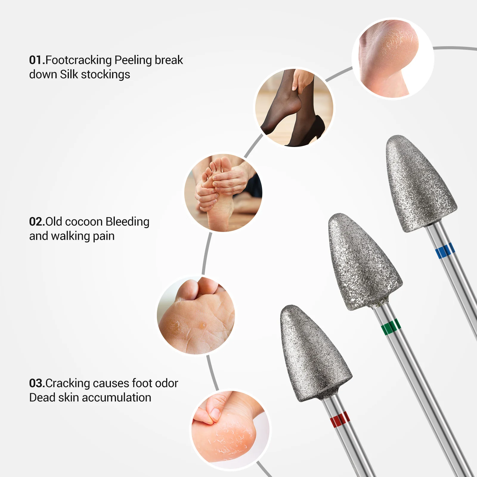 3Pcs 8mm Diamond Pedicure Cone Drill Bits Set - Image 5