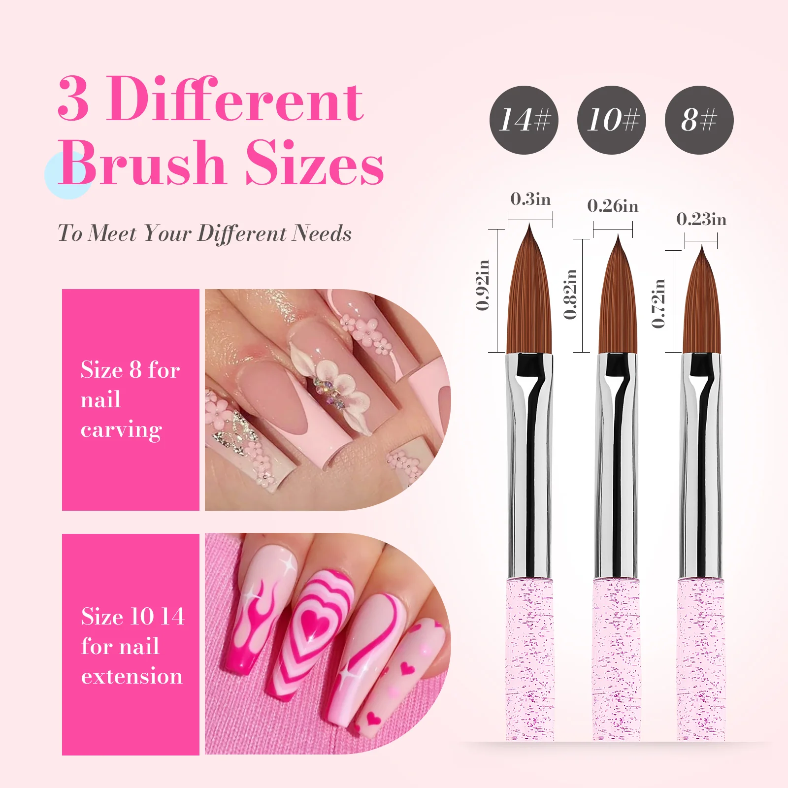 Acrylic Nail Brush Set (3Pcs) - Pink - Image 4