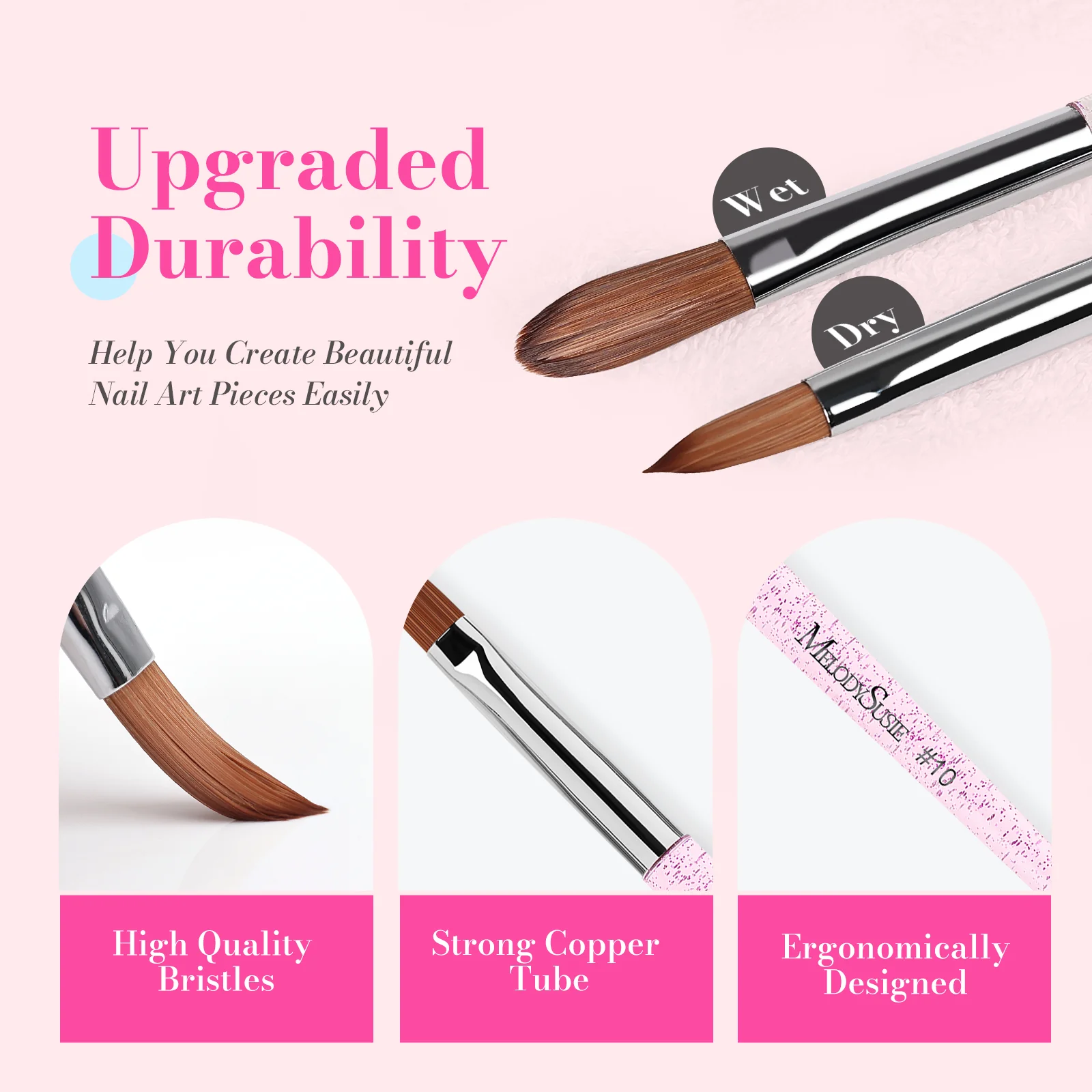 Acrylic Nail Brush Set (3Pcs) - Pink - Image 5