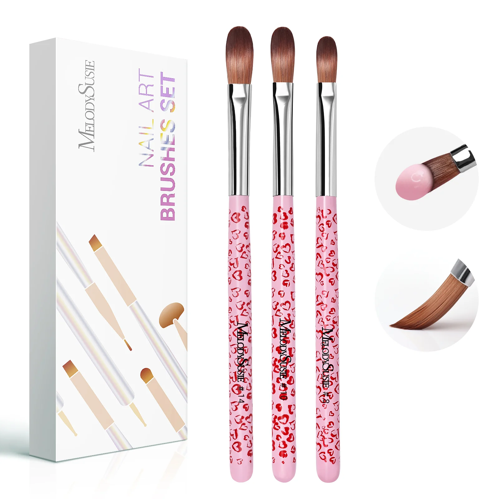 3Pcs Acrylic Nail Brush Set - Pink