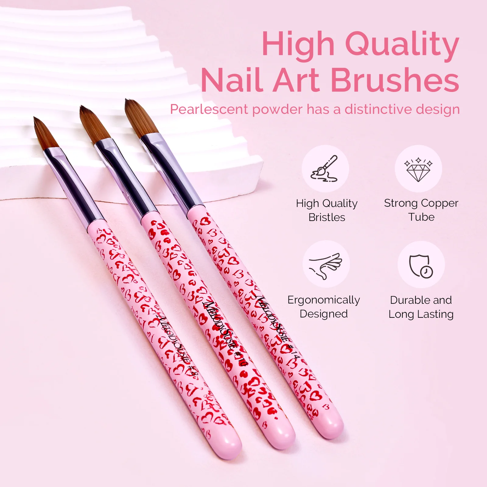 3Pcs Acrylic Nail Brush Set - Pink - Image 2