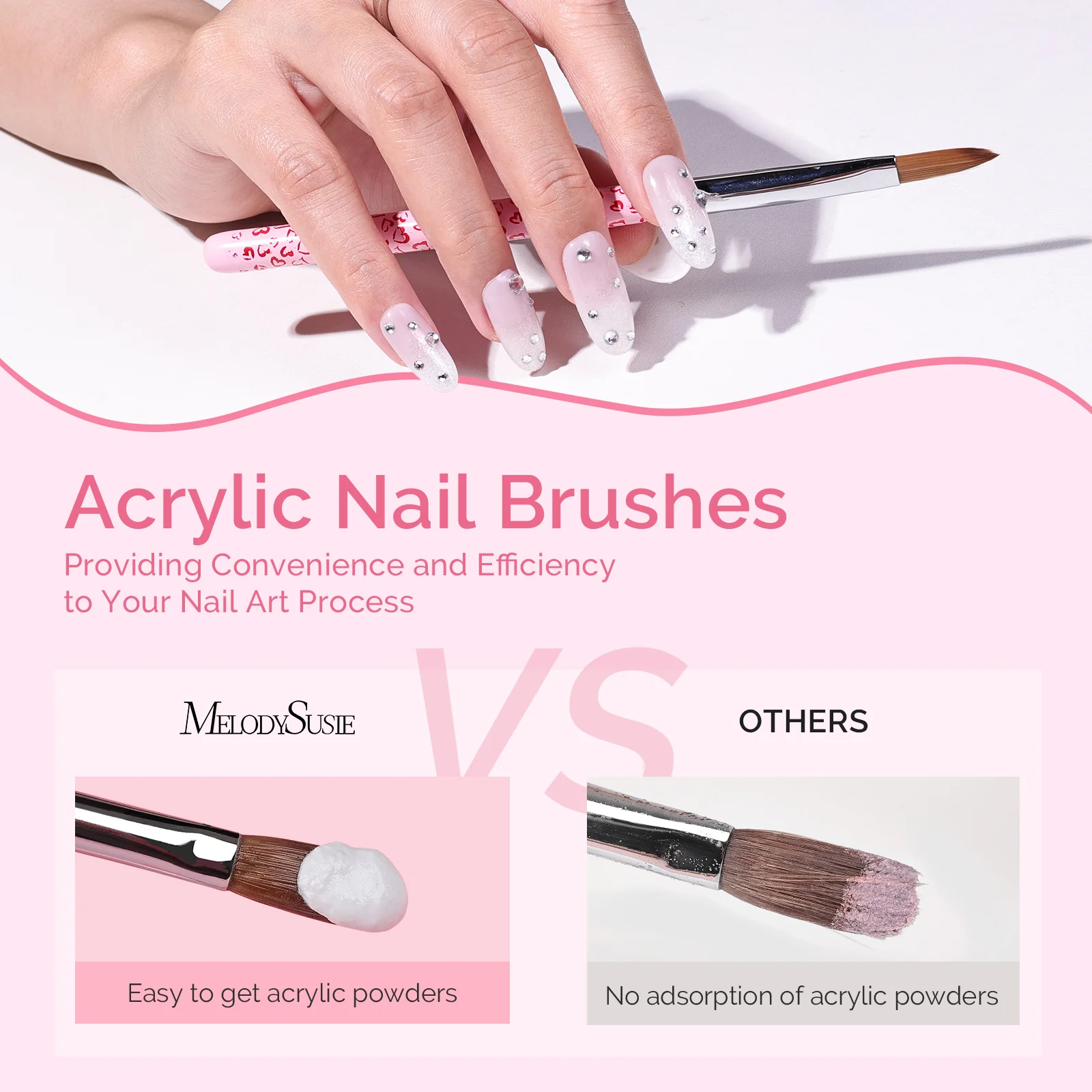 3Pcs Acrylic Nail Brush Set - Pink - Image 3