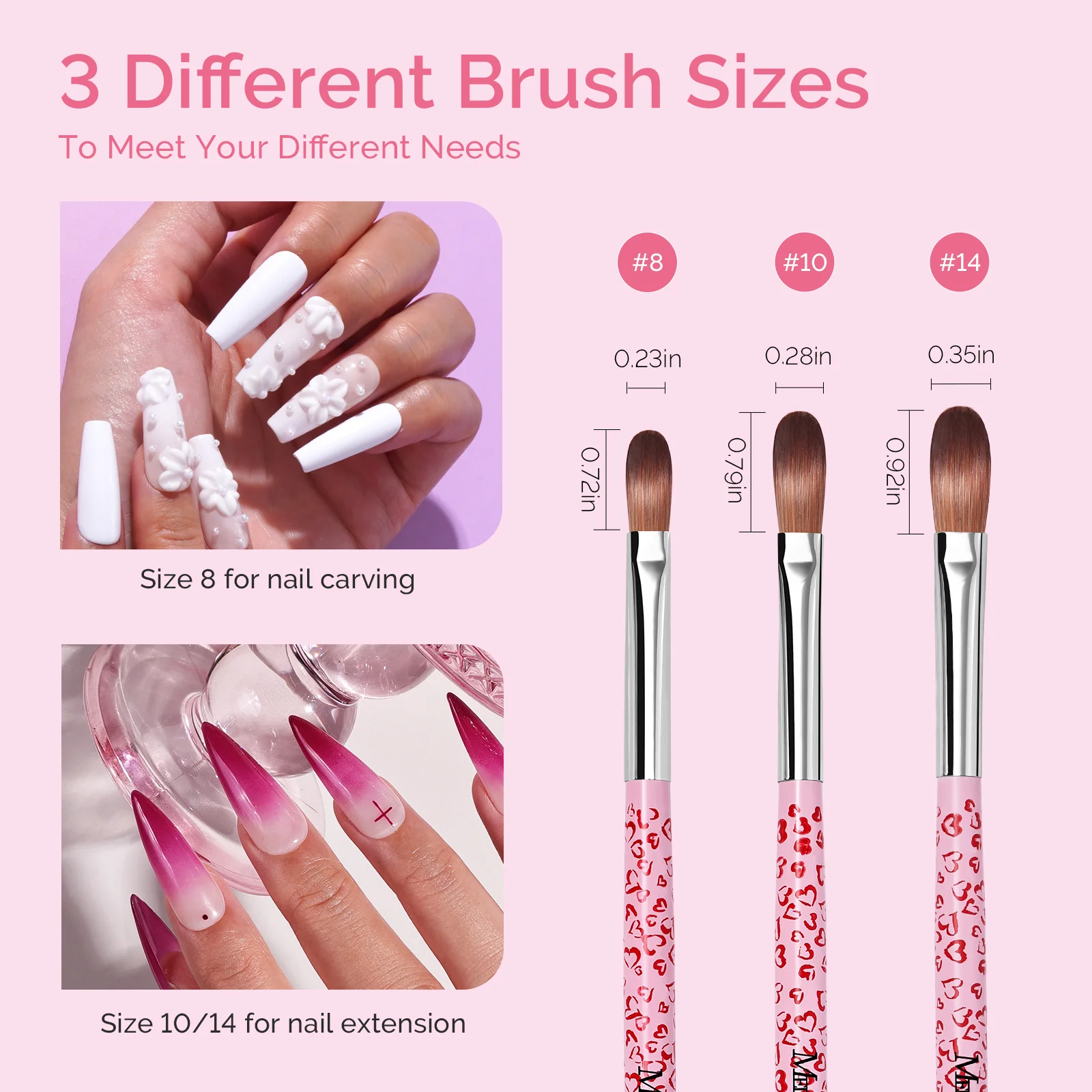 3Pcs Acrylic Nail Brush Set - Pink - Image 5