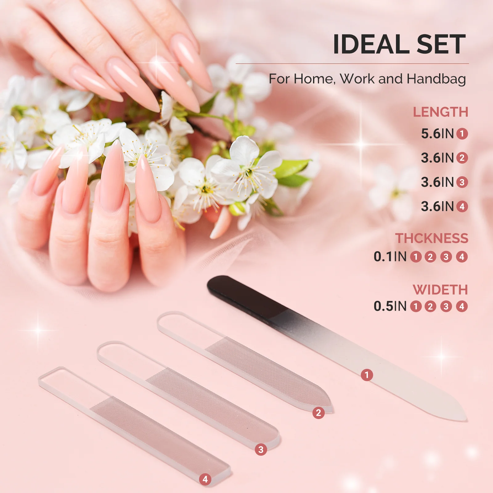 4Pcs Double Sided 360 Grit Glass Nail File Set - Image 3