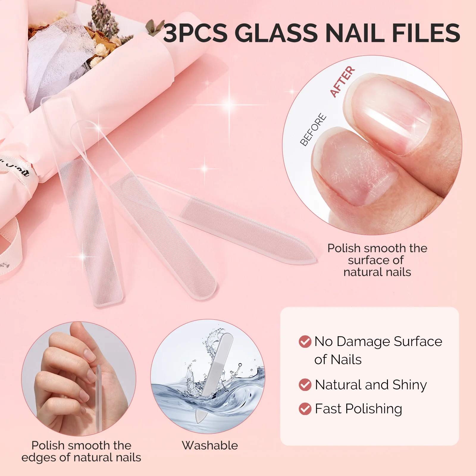 4Pcs Double Sided 360 Grit Glass Nail File Set - Image 7