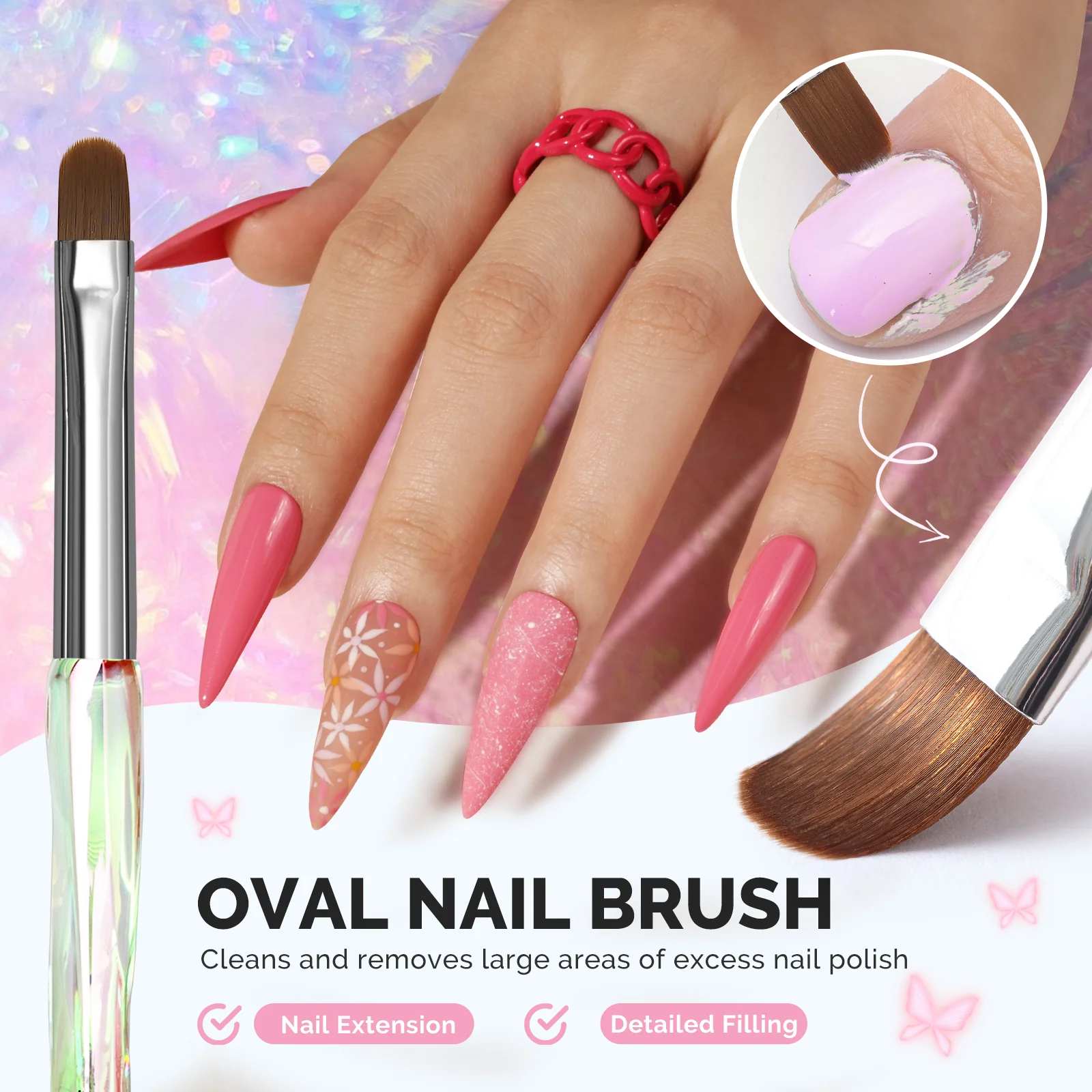 4Pcs Nail Art Clean Up Brushes - Flat/Oval/Angled/Carved - Image 5