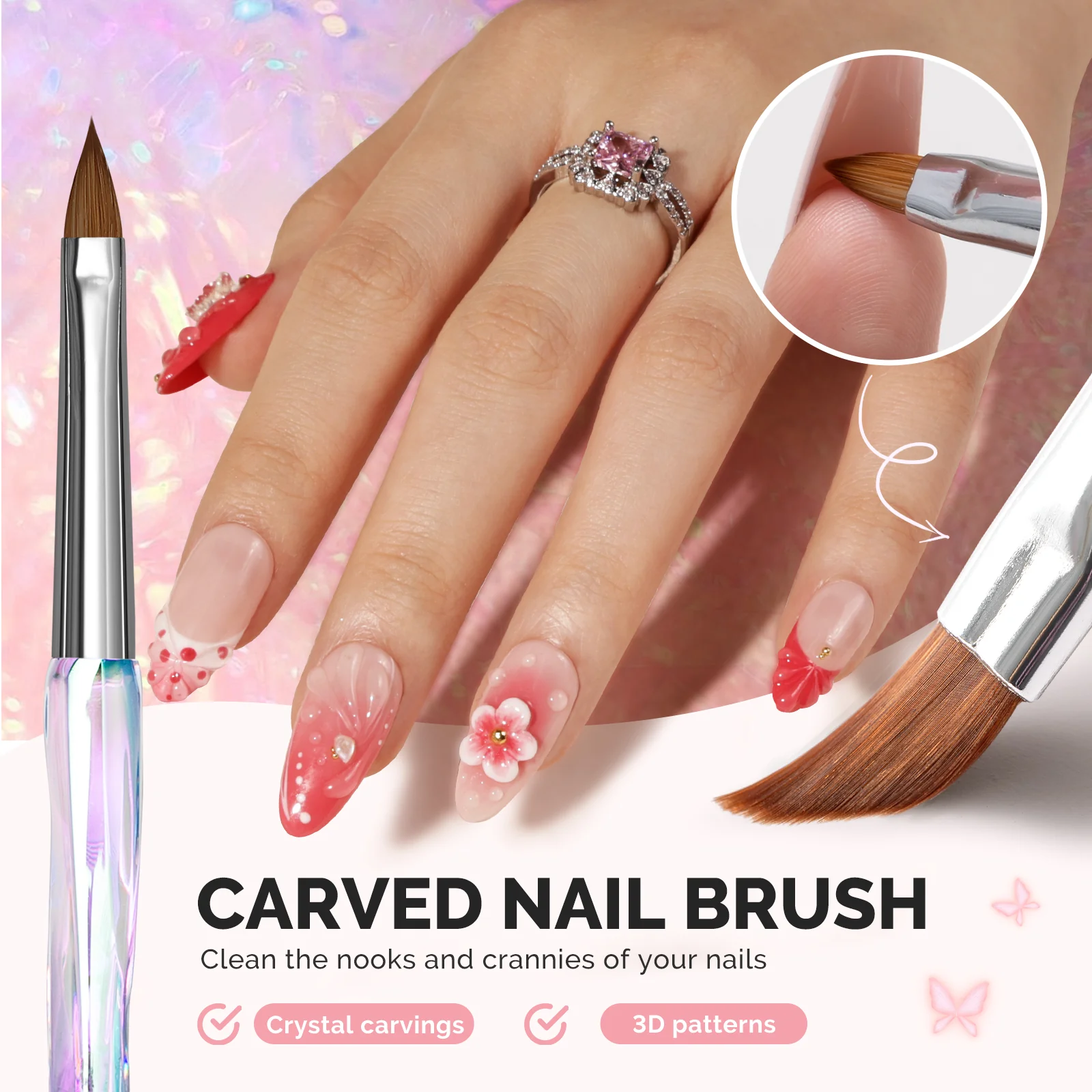 4Pcs Nail Art Clean Up Brushes - Flat/Oval/Angled/Carved - Image 6