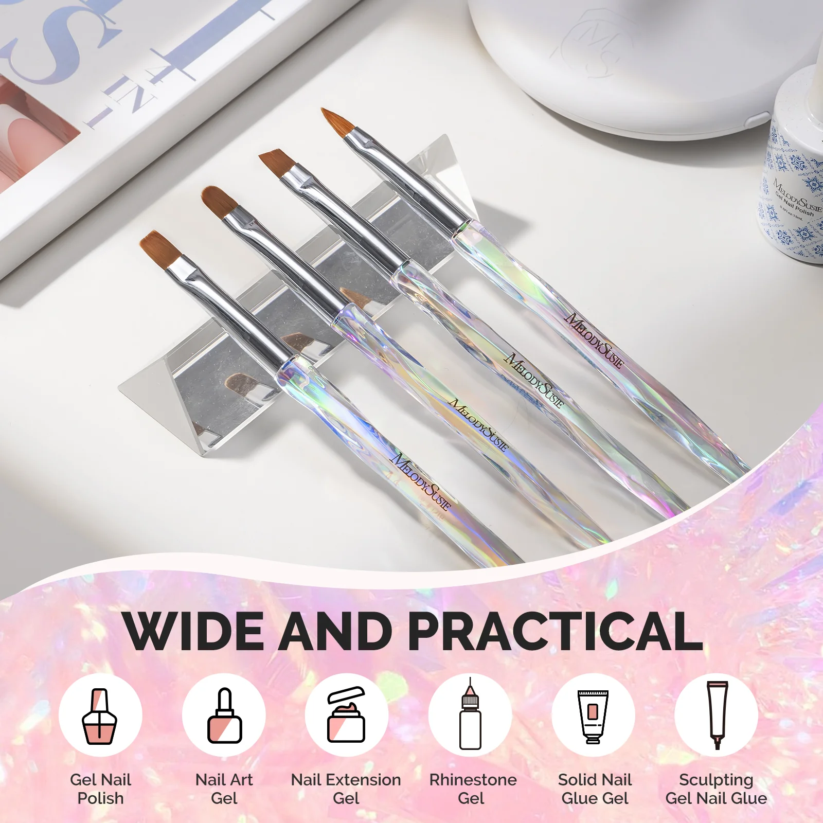 4Pcs Nail Art Clean Up Brushes - Flat/Oval/Angled/Carved - Image 7