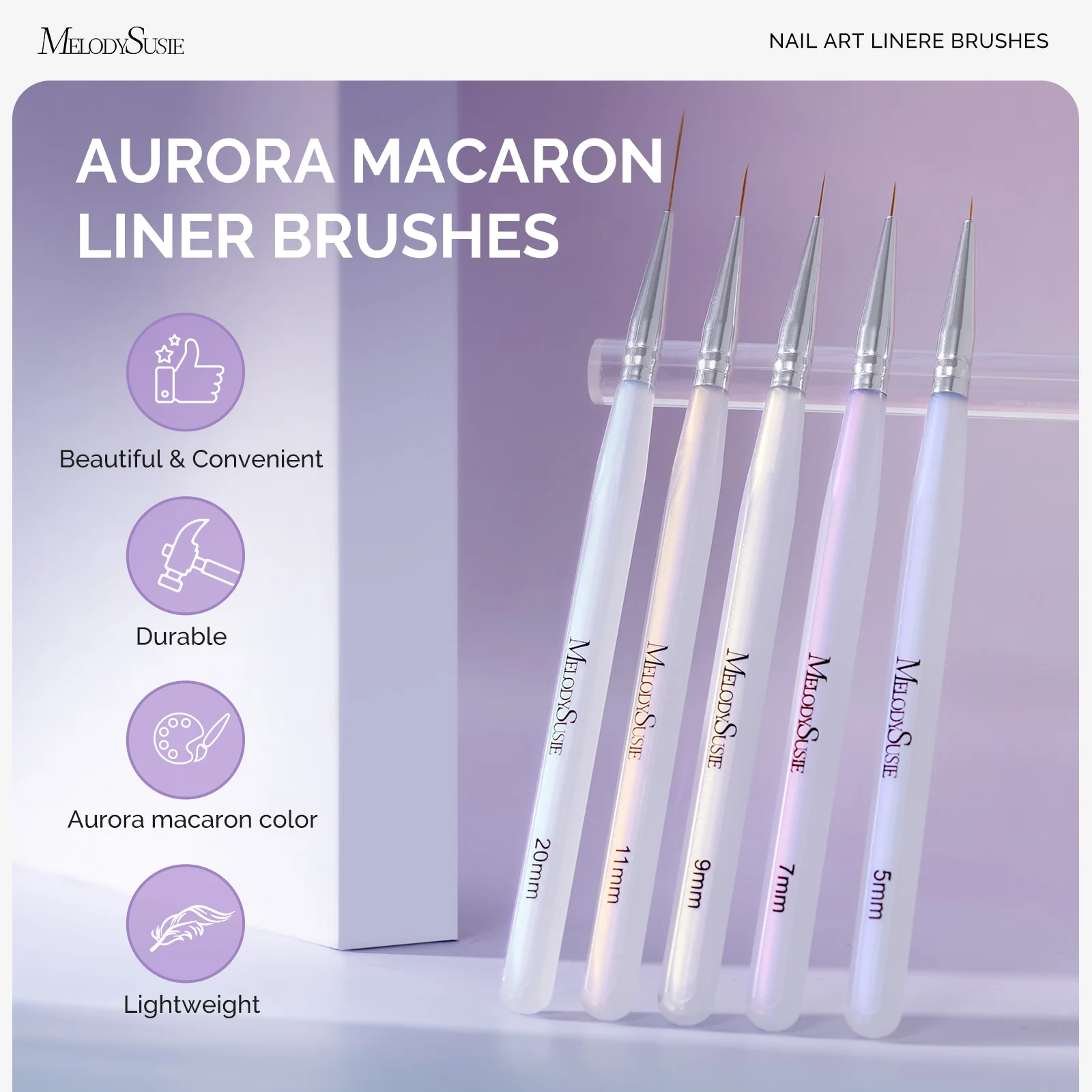 5Pcs Nail Art Liner Brushes - Sizes 5/7/9/11/20mm - Image 4