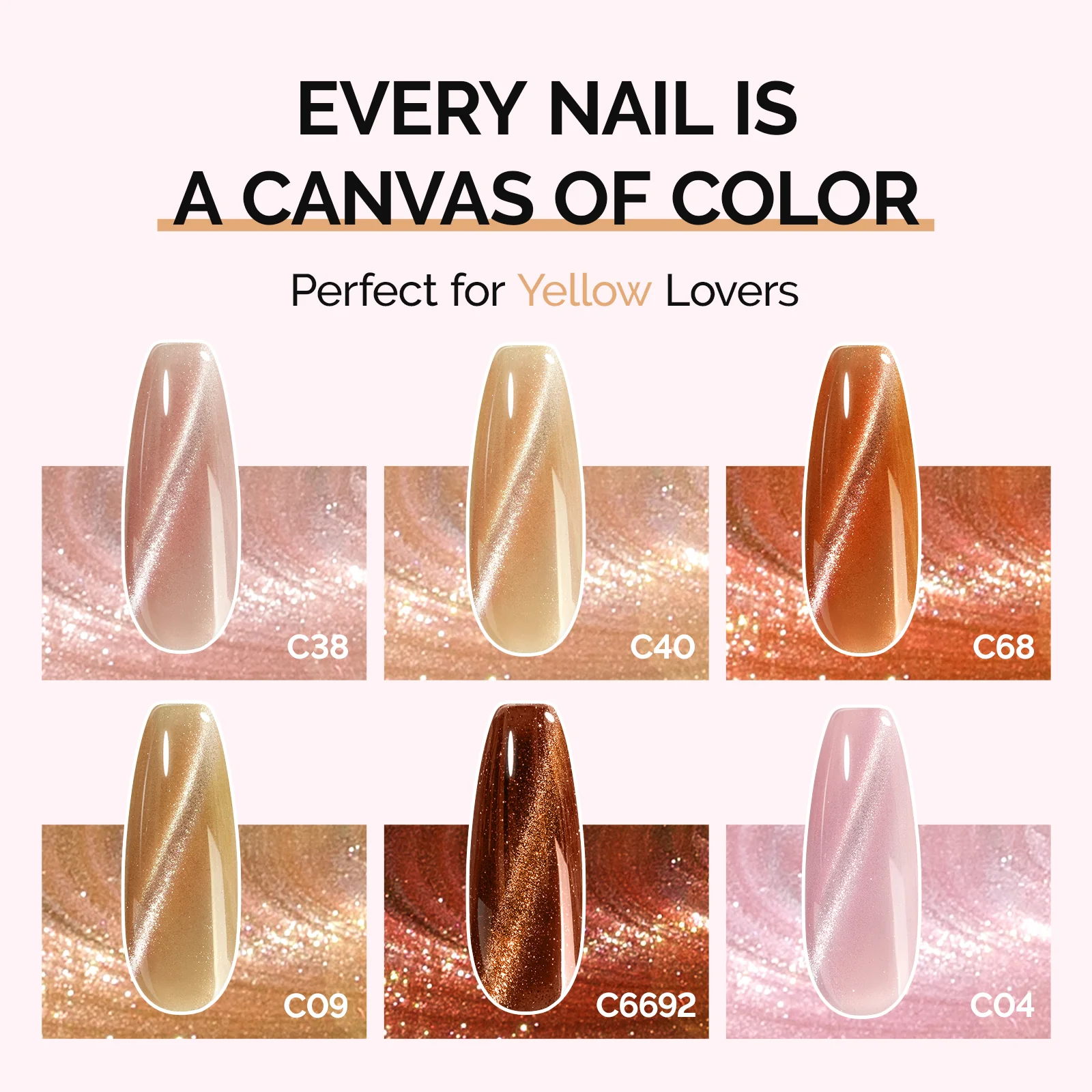 6 Colors Jeweliver Cat Eye Gel Nail Polish Set 0.5 fl oz/15ml - Yellow - Image 3