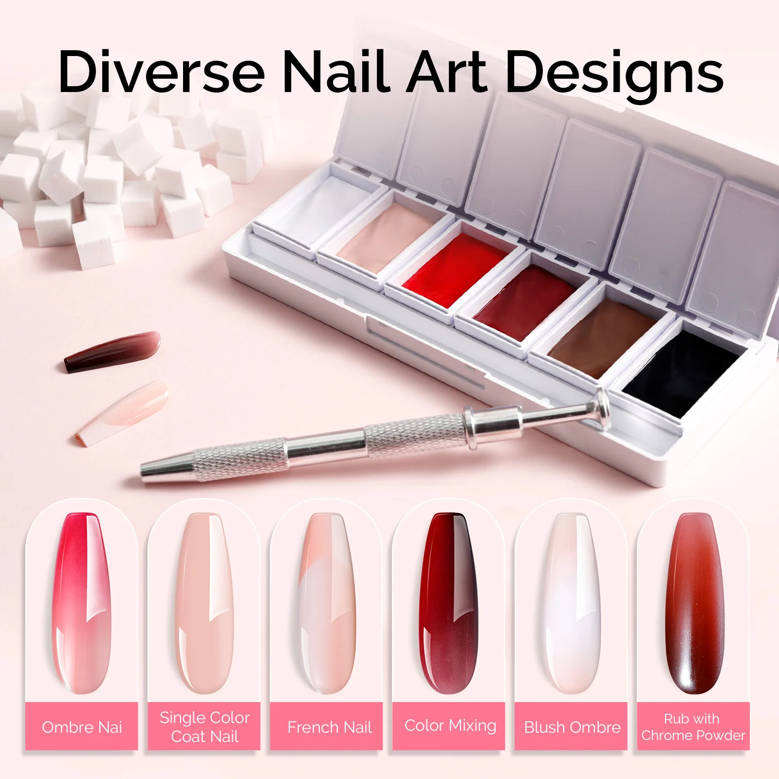 6 Colors Ombre Gel Polish with 100 Sponges & Metal Grabber Set - Image 14