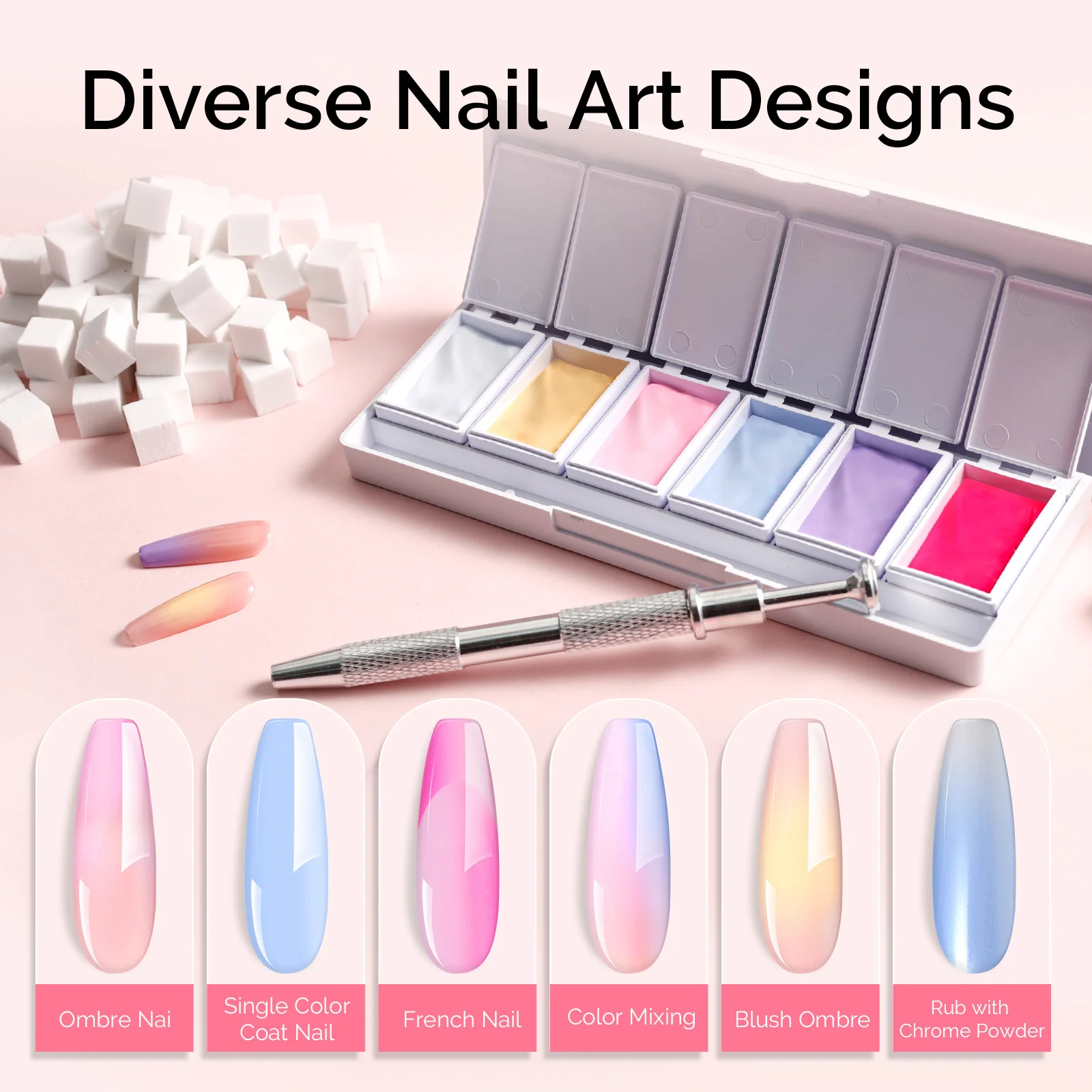 6 Colors Ombre Gel Polish with 100 Sponges & Metal Grabber Set - Image 3