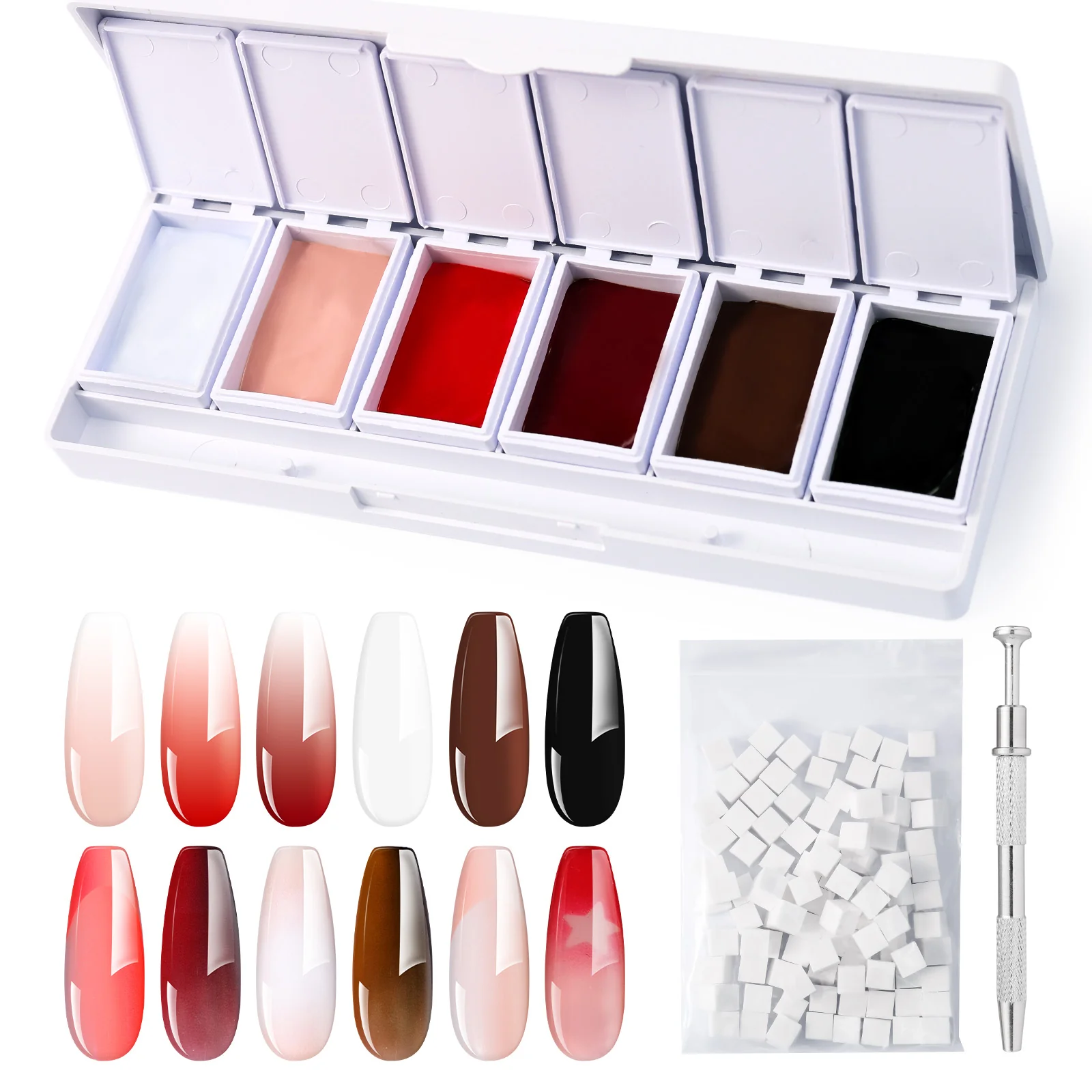 6 Colors Ombre Gel Polish with 100 Sponges & Metal Grabber Set - Image 8