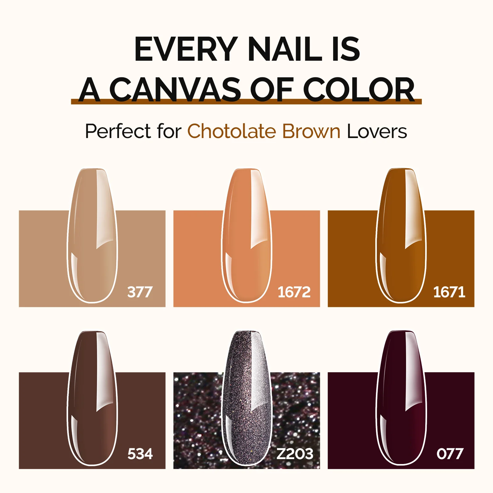 6 Colors TPO-Free Thick Gel Nail Polish Set 15ml - Chocolate Brown - Image 3