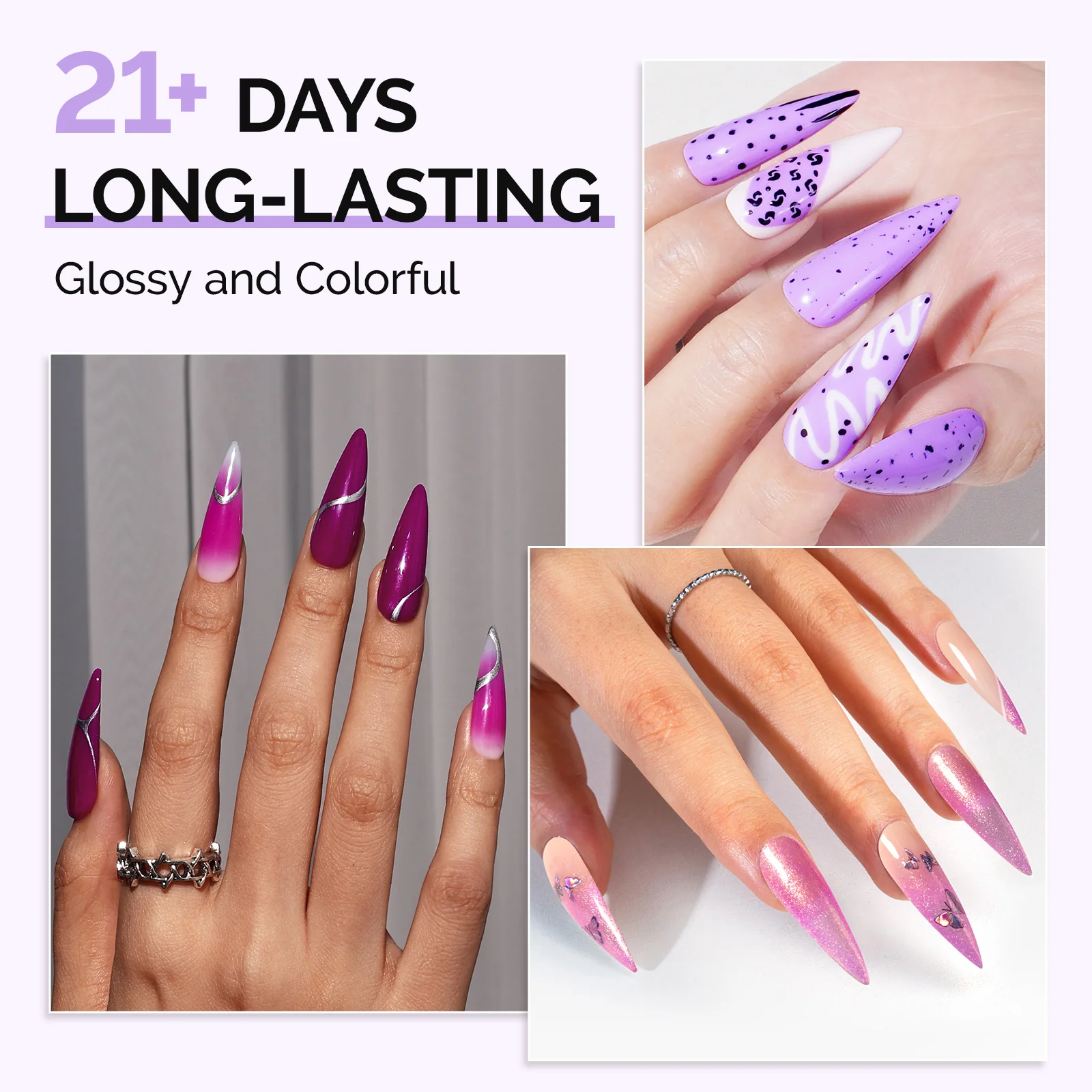 6 Colors TPO-Free Thick Gel Nail Polish Set 15ml - Purple - Image 4