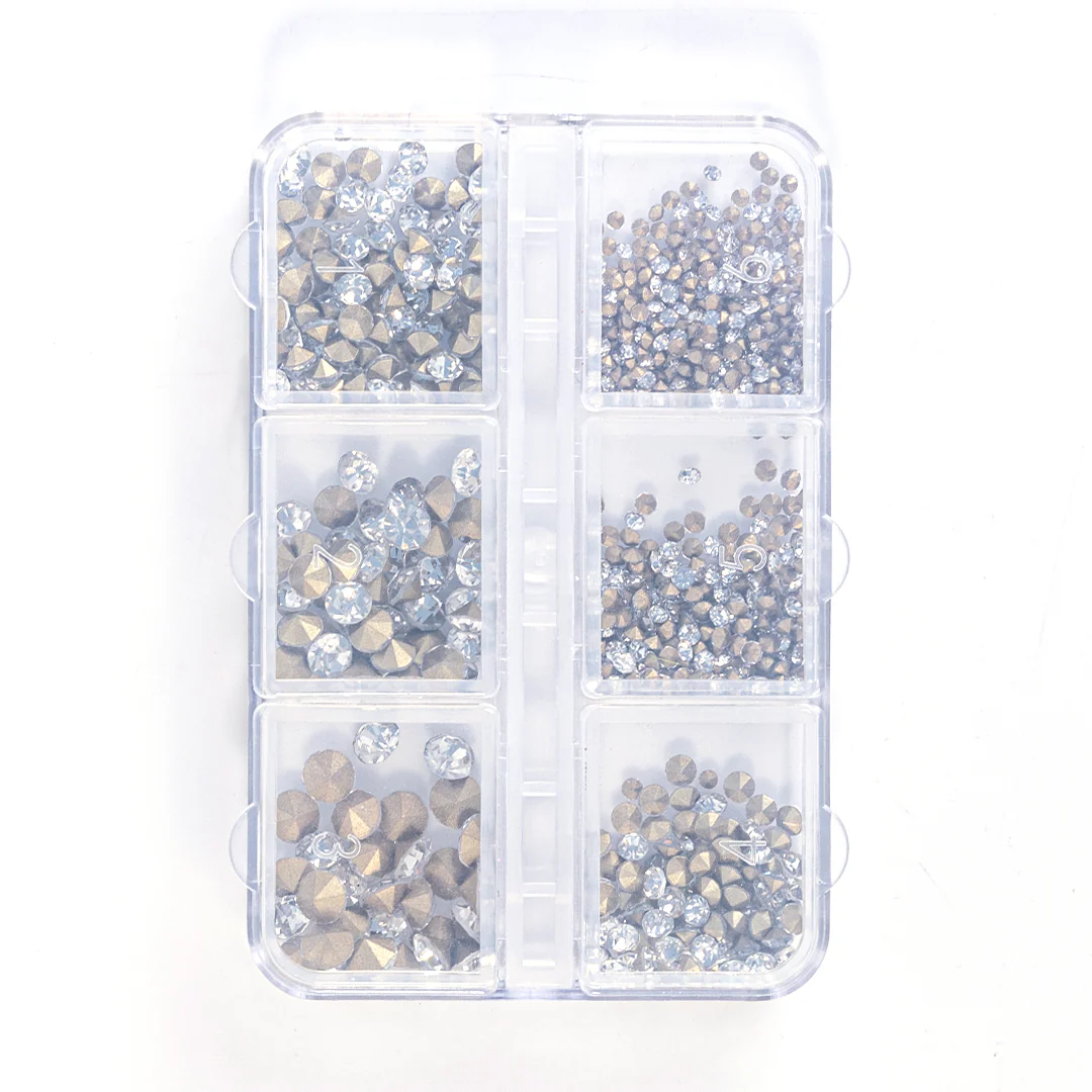 6-Gird Mixed Size Pointed Bottom White Glass Nail Rhinestones - Image 4