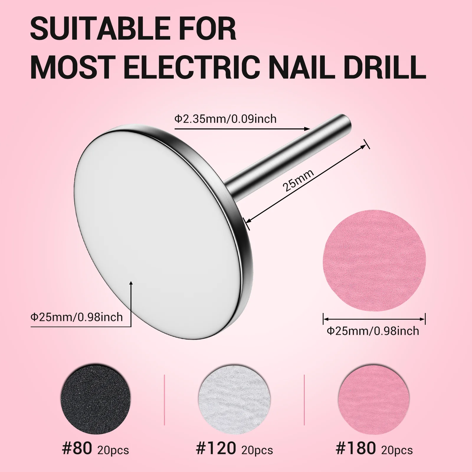 60 Pcs Replacement Sandpaper Discs with 25mm Metal Nail Drill Bit - Image 6