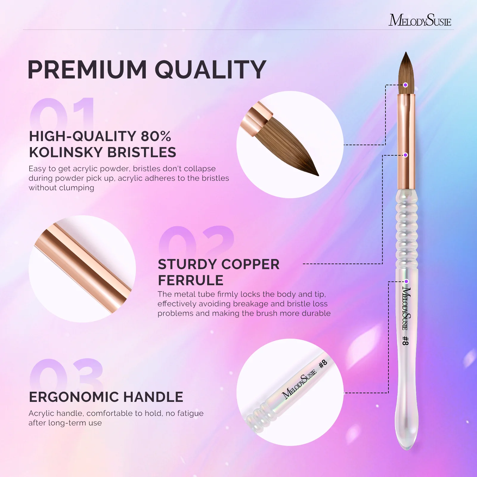80% Kolinsky Acrylic Nail Brush - Image 3