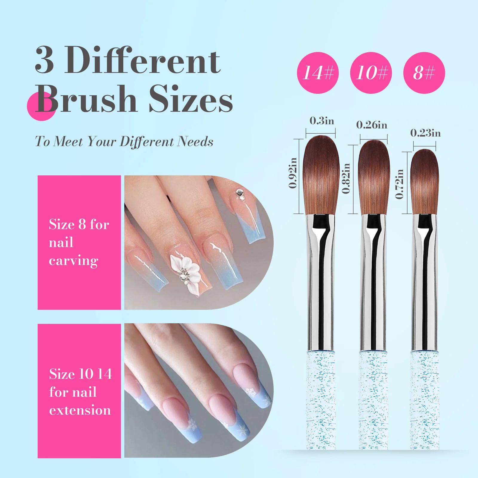 Acrylic Nail Brush Set (3Pcs) - Blue - Image 4