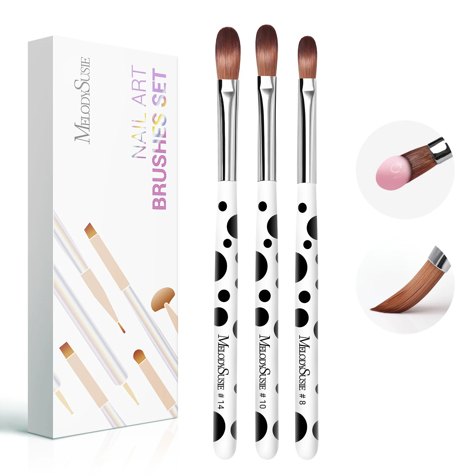 Acrylic Nail Brush Set 3Pcs - White