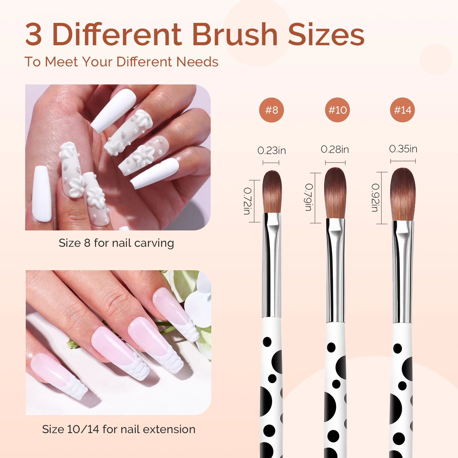 Acrylic Nail Brush Set 3Pcs - White - Image 5