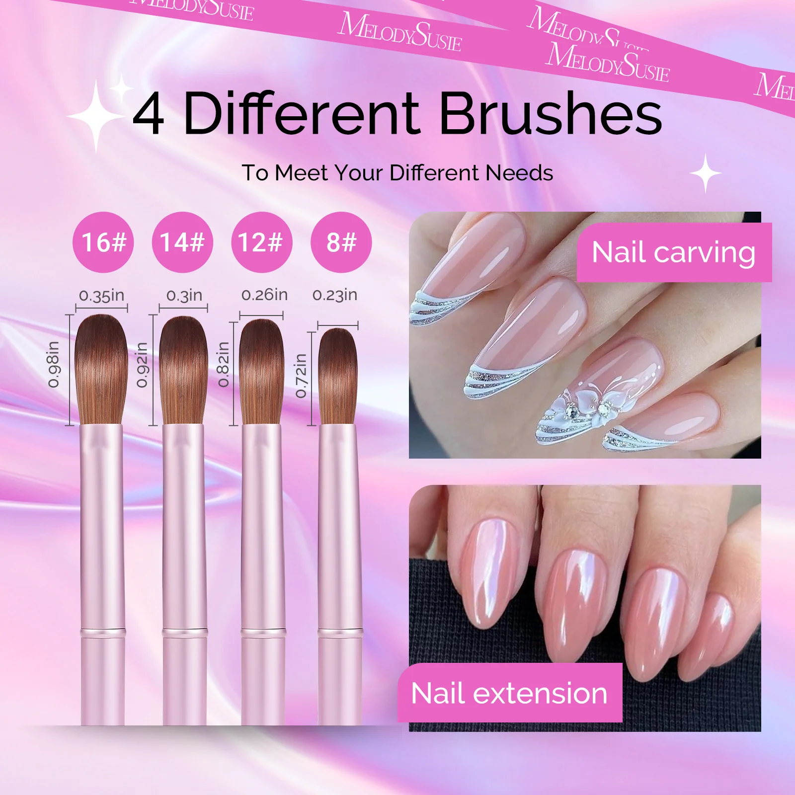 Acrylic Nail Brush Set (4Pcs) - Rose Gold - Image 5