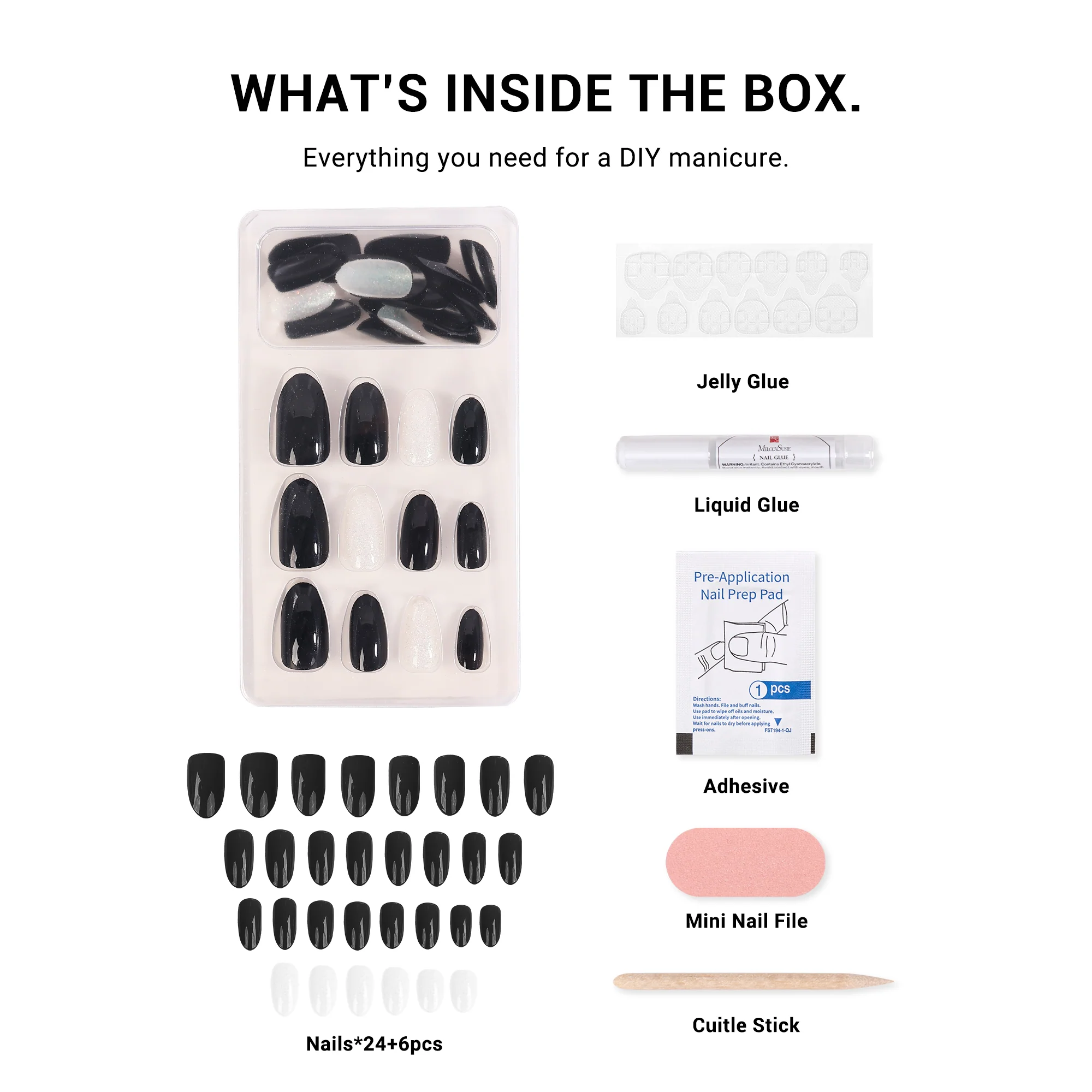 Acrylic Press On Nails - Short Almond Shape Classic Black - Image 6