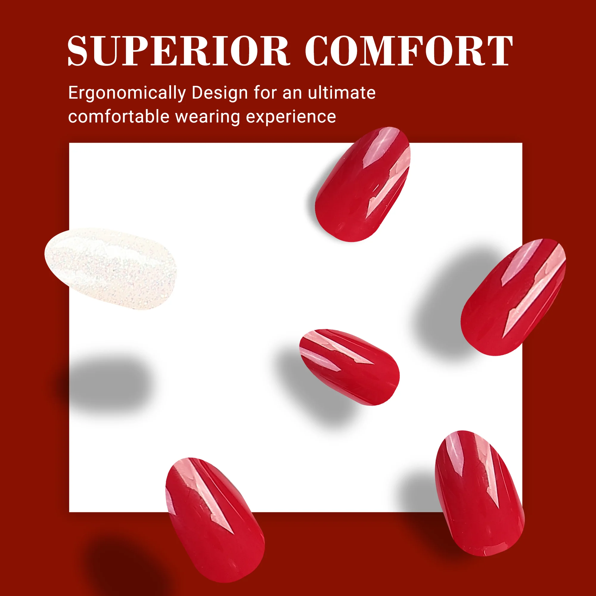 Acrylic Press On Nails - Short Almond Shape Elegant Red - Image 5