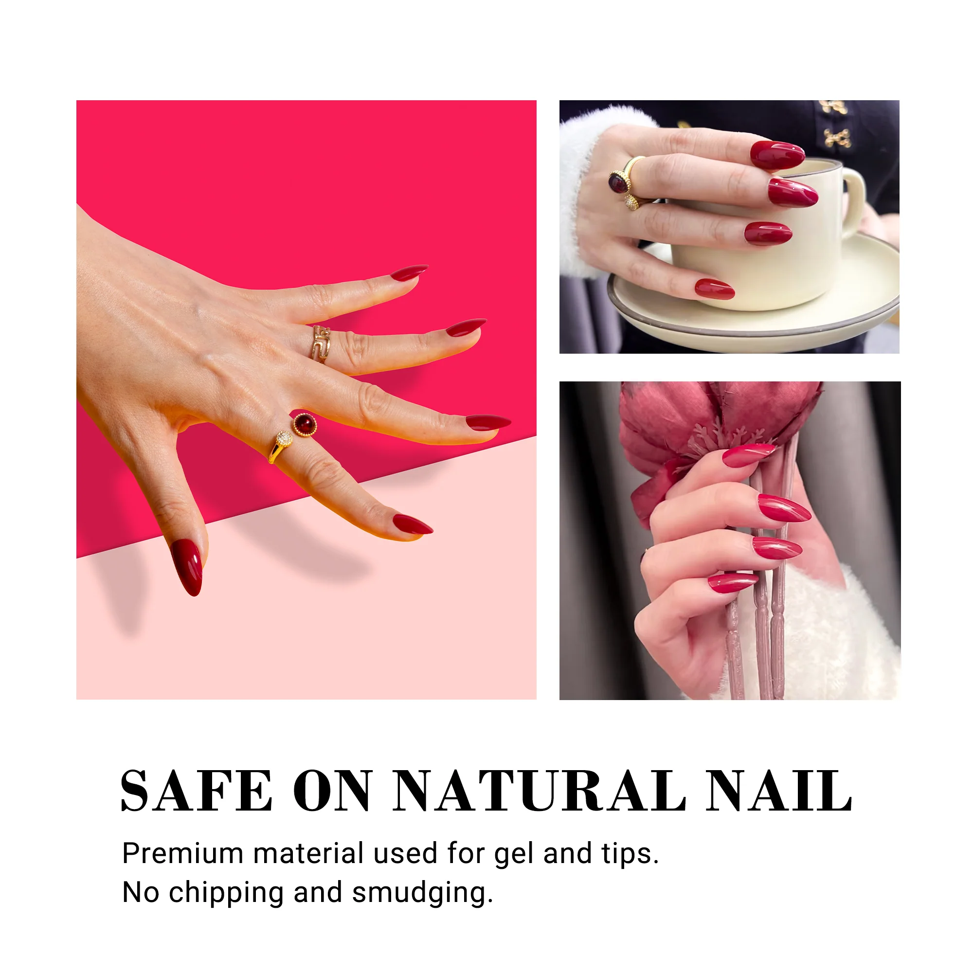 Acrylic Press On Nails - Short Almond Shape Elegant Red - Image 6