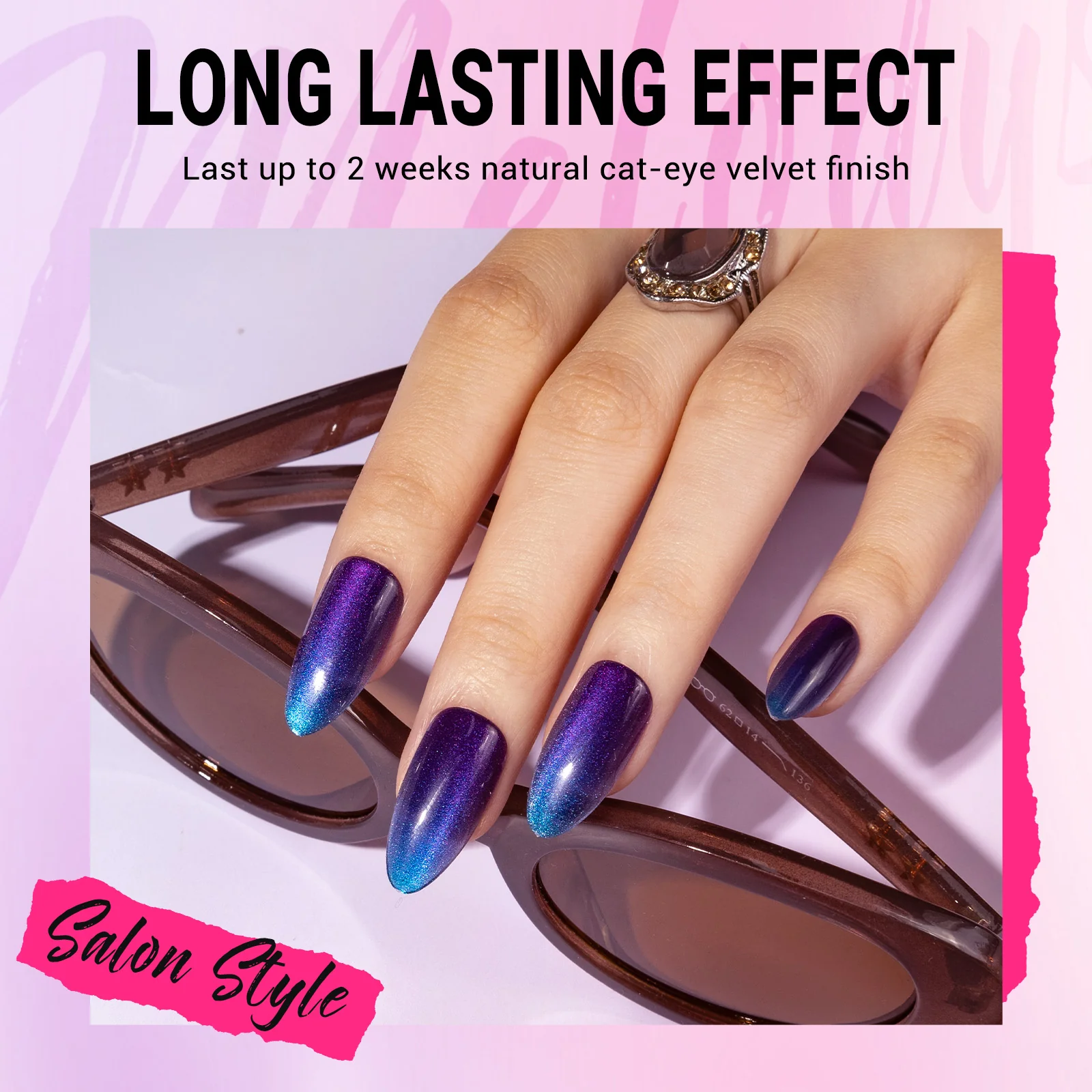 Blue Purple Cat Eye Press On Nails Kit - US ONLY - Image 2