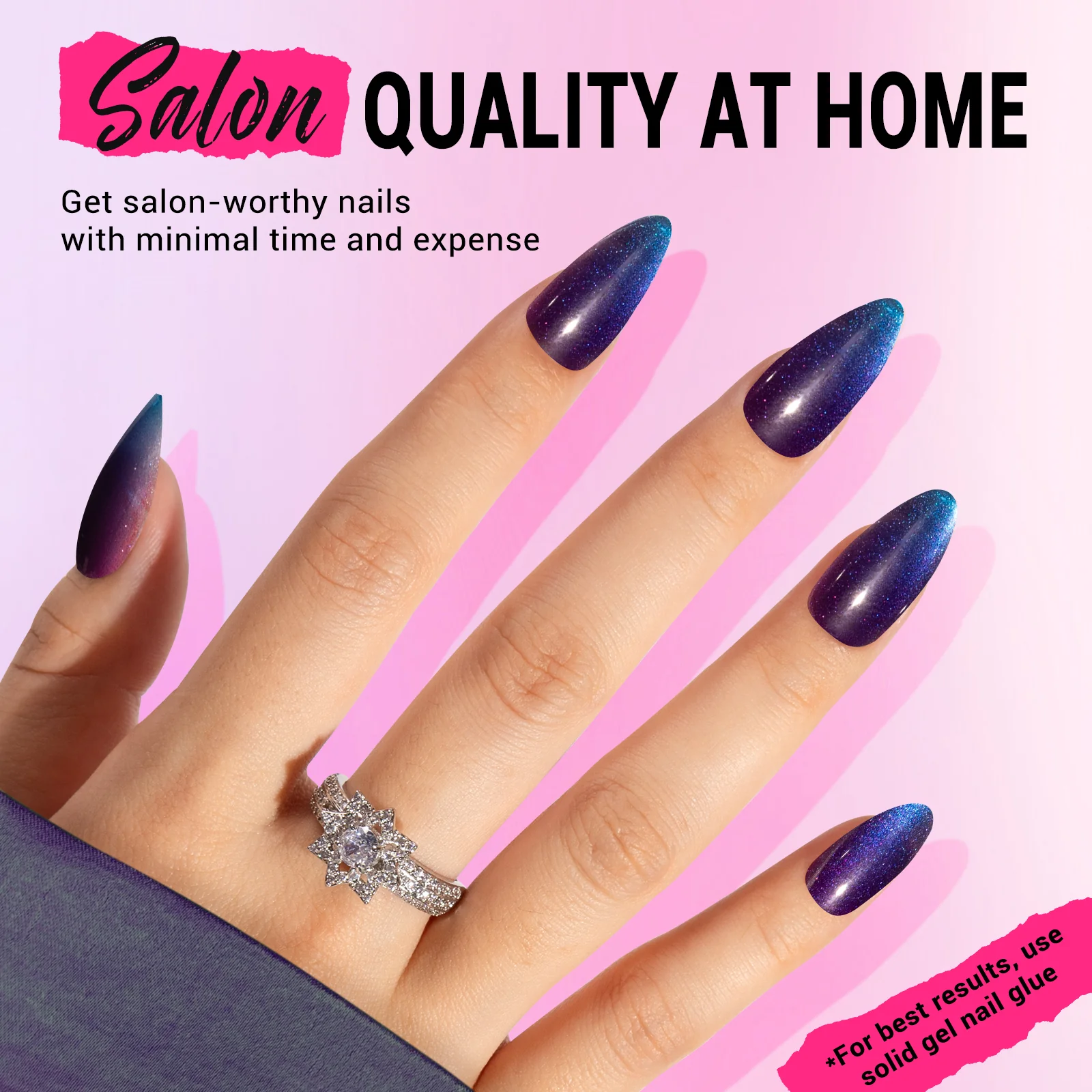 Blue Purple Cat Eye Press On Nails Kit - US ONLY - Image 4