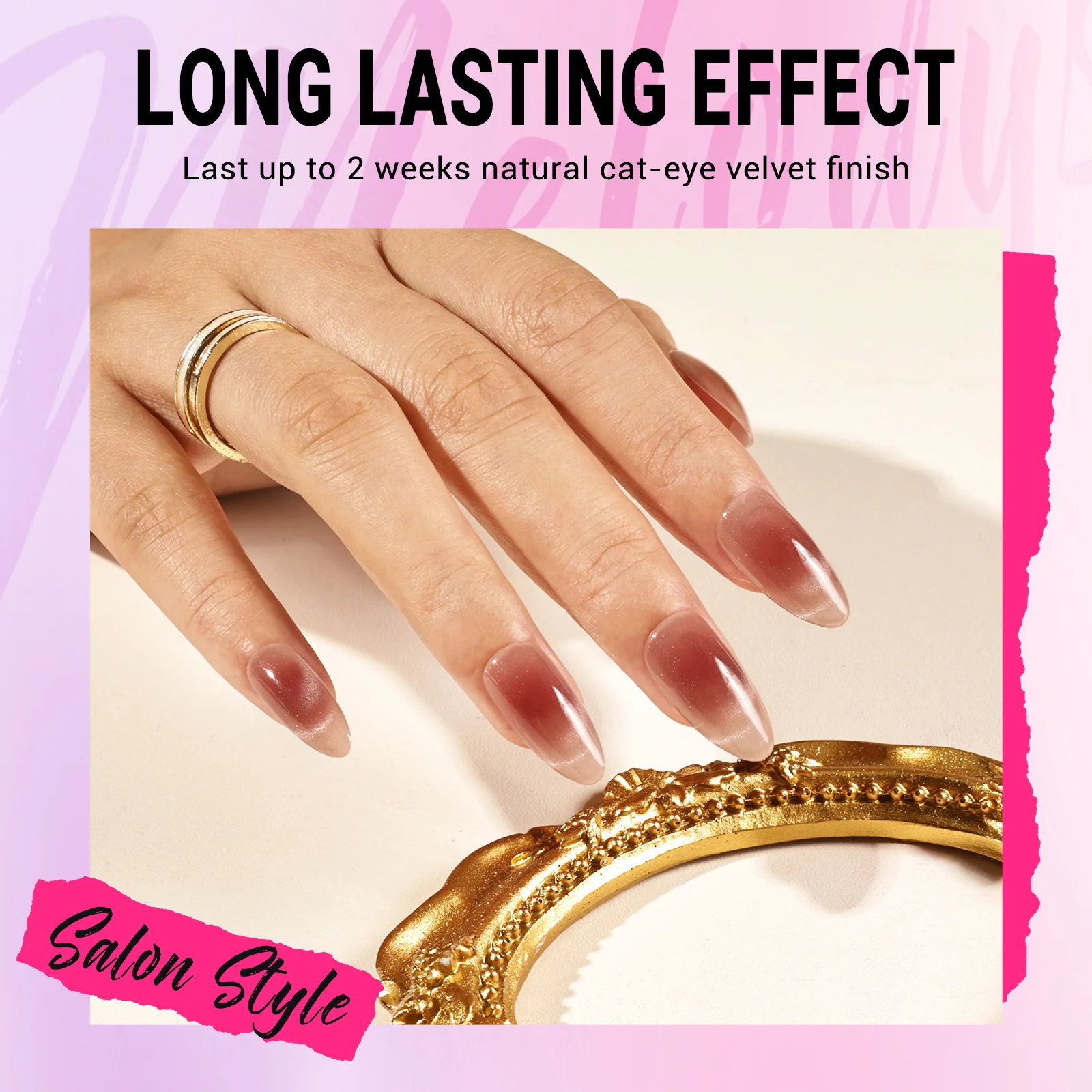 Blush Cat Eye French Tip Press On Nails Kit - US ONLY - Image 2