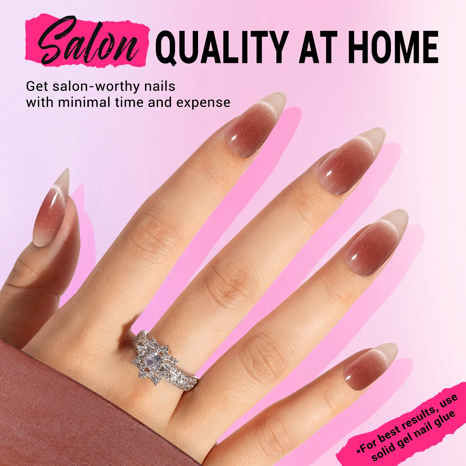 Blush Cat Eye French Tip Press On Nails Kit - US ONLY - Image 6