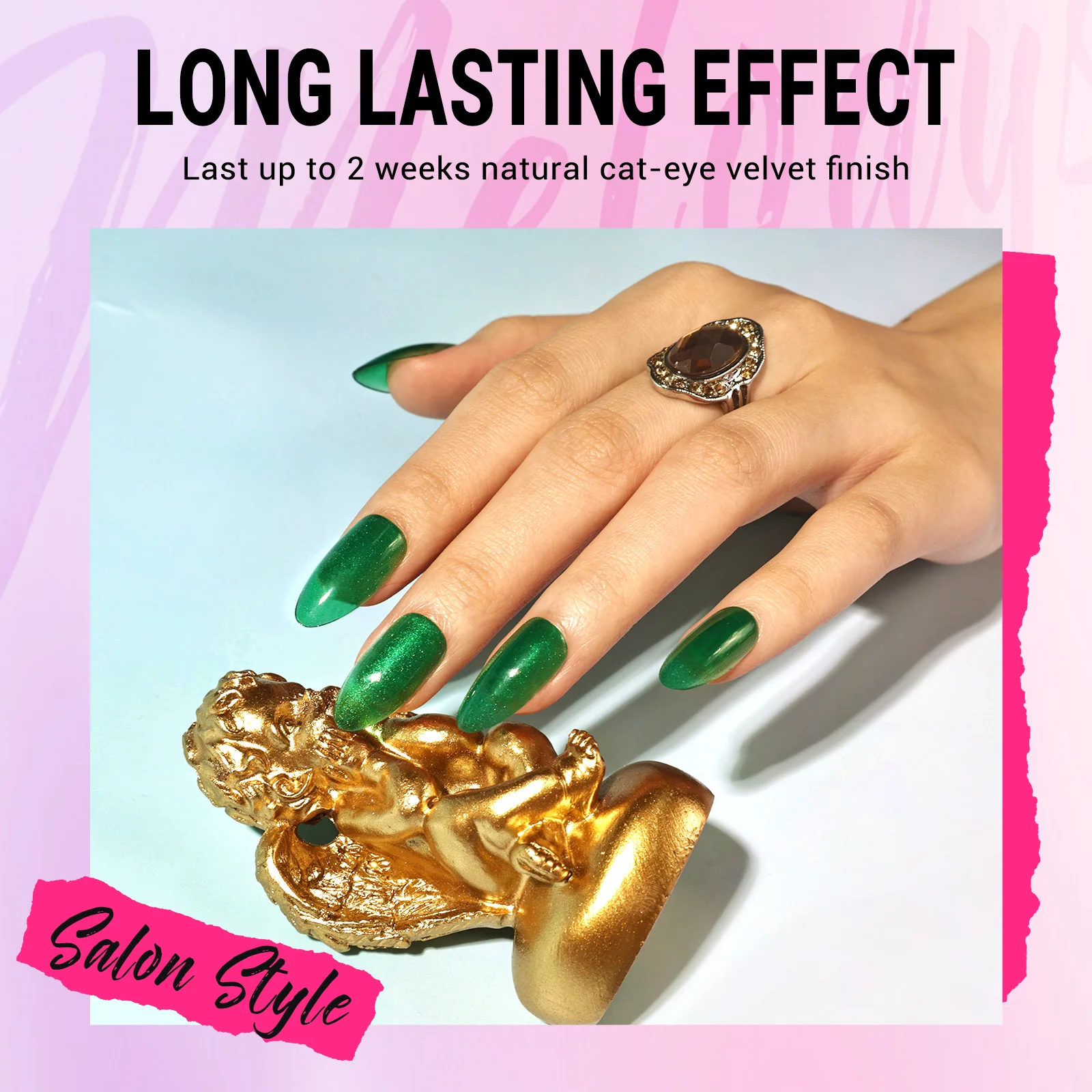 Crystal Green Cat Eye Press On Nails Kit - US ONLY - Image 2