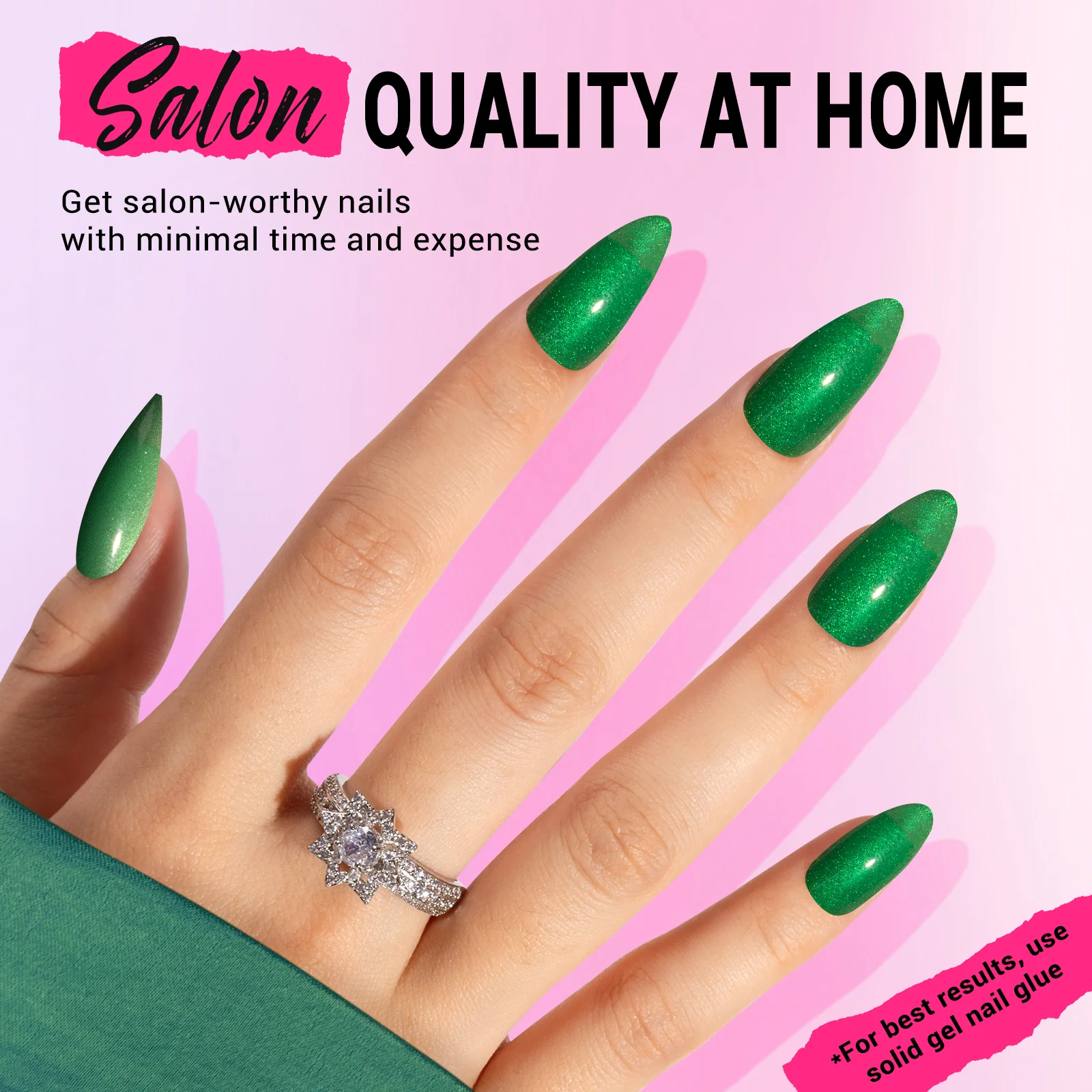 Crystal Green Cat Eye Press On Nails Kit - US ONLY - Image 4