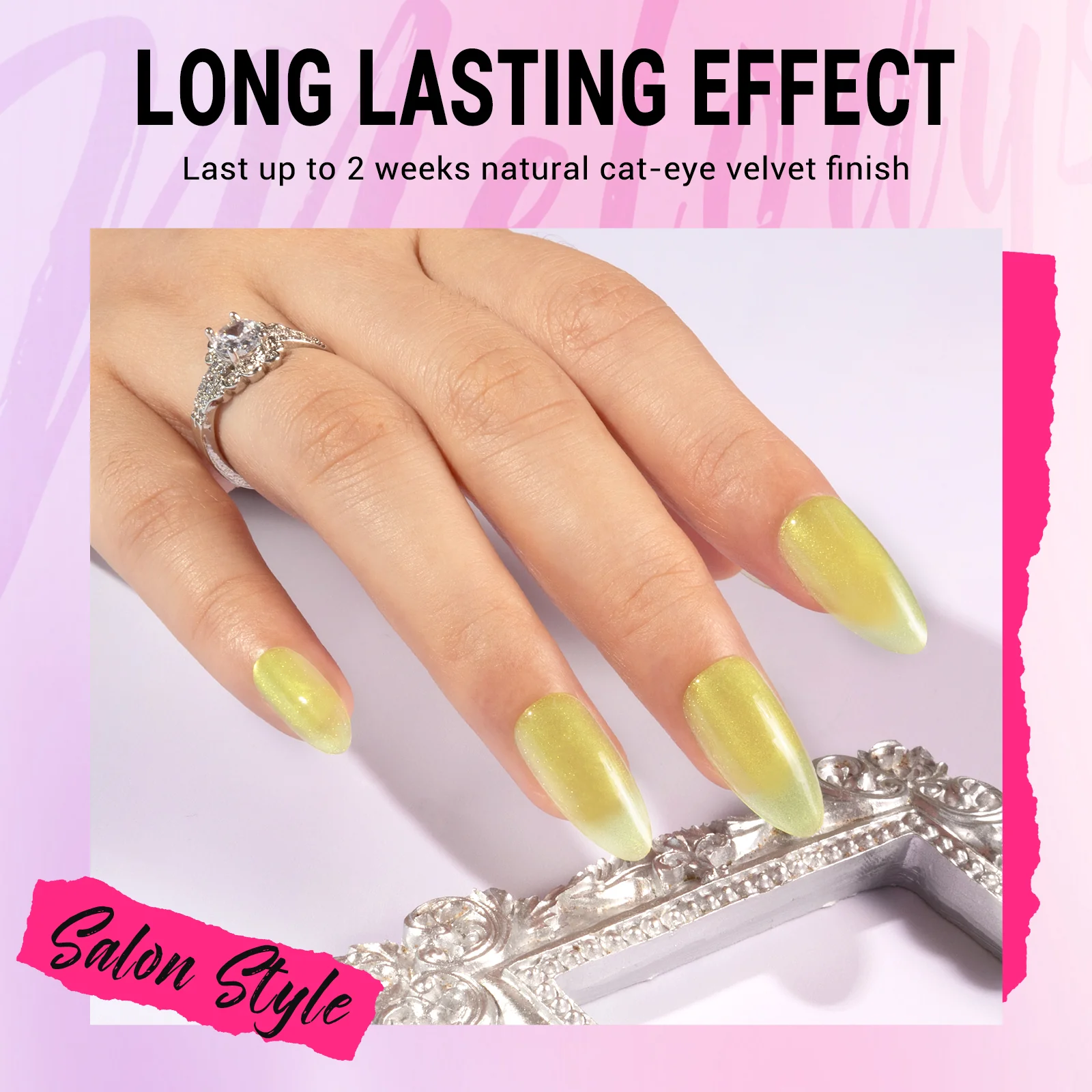 Crystal Yellow Cat Eye Press On Nails Kit - US ONLY - Image 2