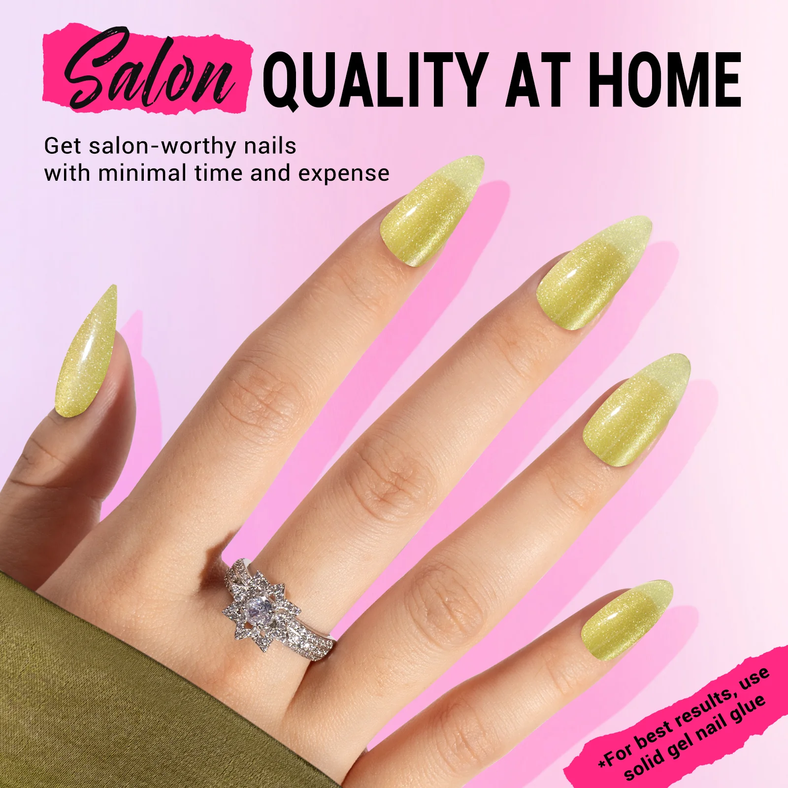 Crystal Yellow Cat Eye Press On Nails Kit - US ONLY - Image 4