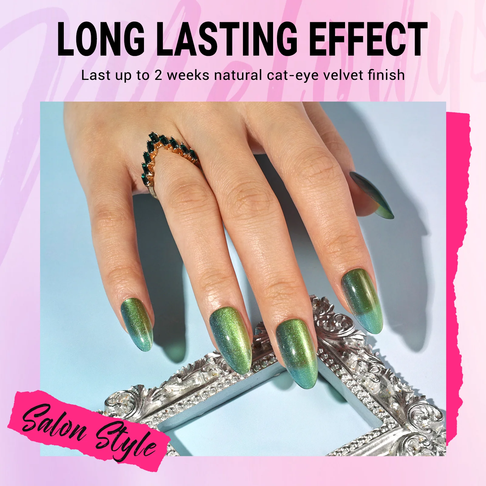 Deep Green Cat Eye Press On Nails Kit - US ONLY - Image 2