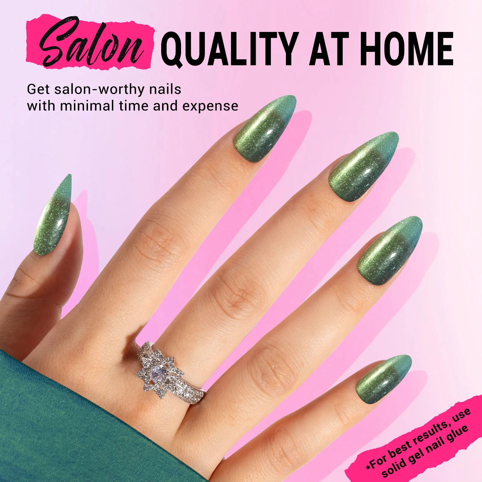 Deep Green Cat Eye Press On Nails Kit - US ONLY - Image 4